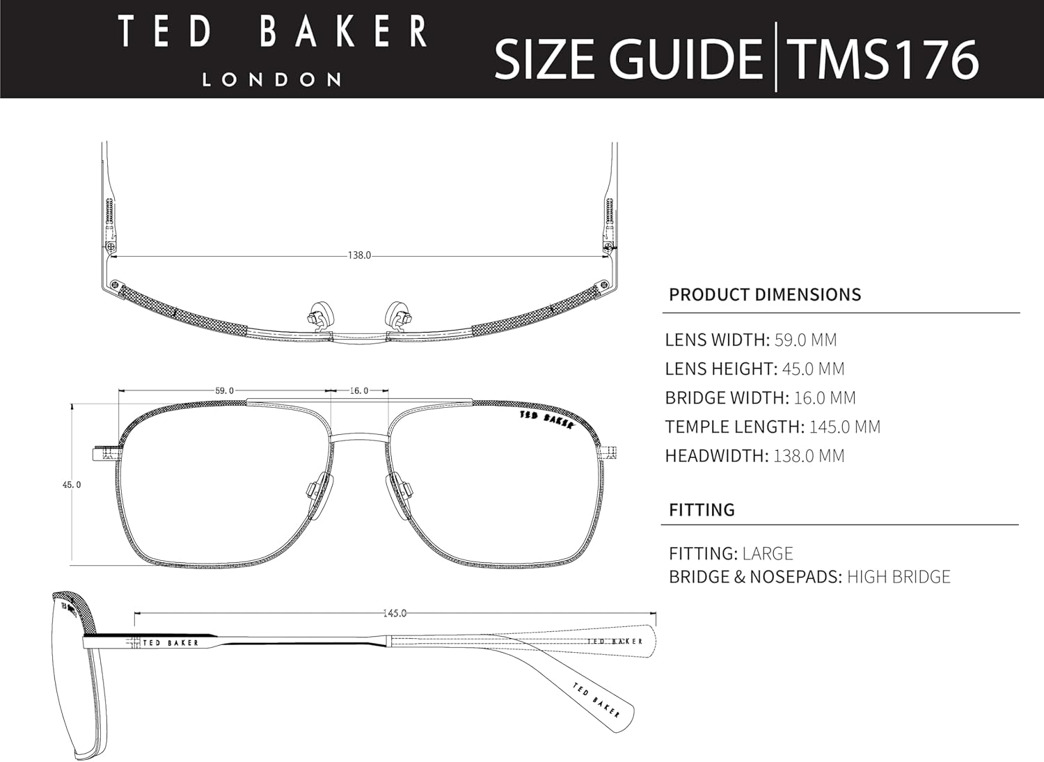 Ted Baker Men's Navigator Polarized Sunglasses, 59 mm, UV400 Protection, Gunmetal - Image 6