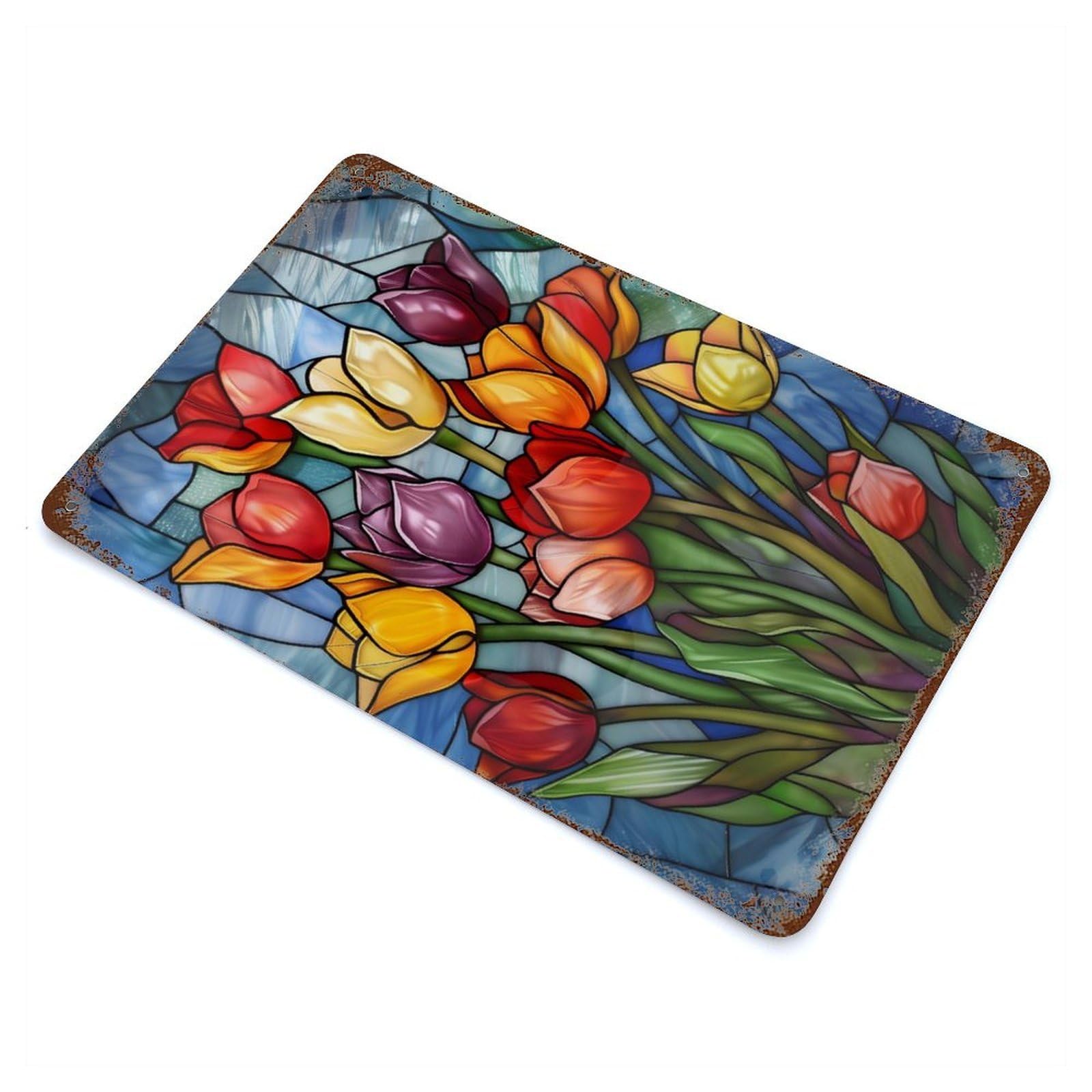 Vibrant Tulip Bouquet Vintage Rust Metal Sign 11.8"x7.9", Classic Wall Plaque for Basement, Hobby Room And Garage Decor