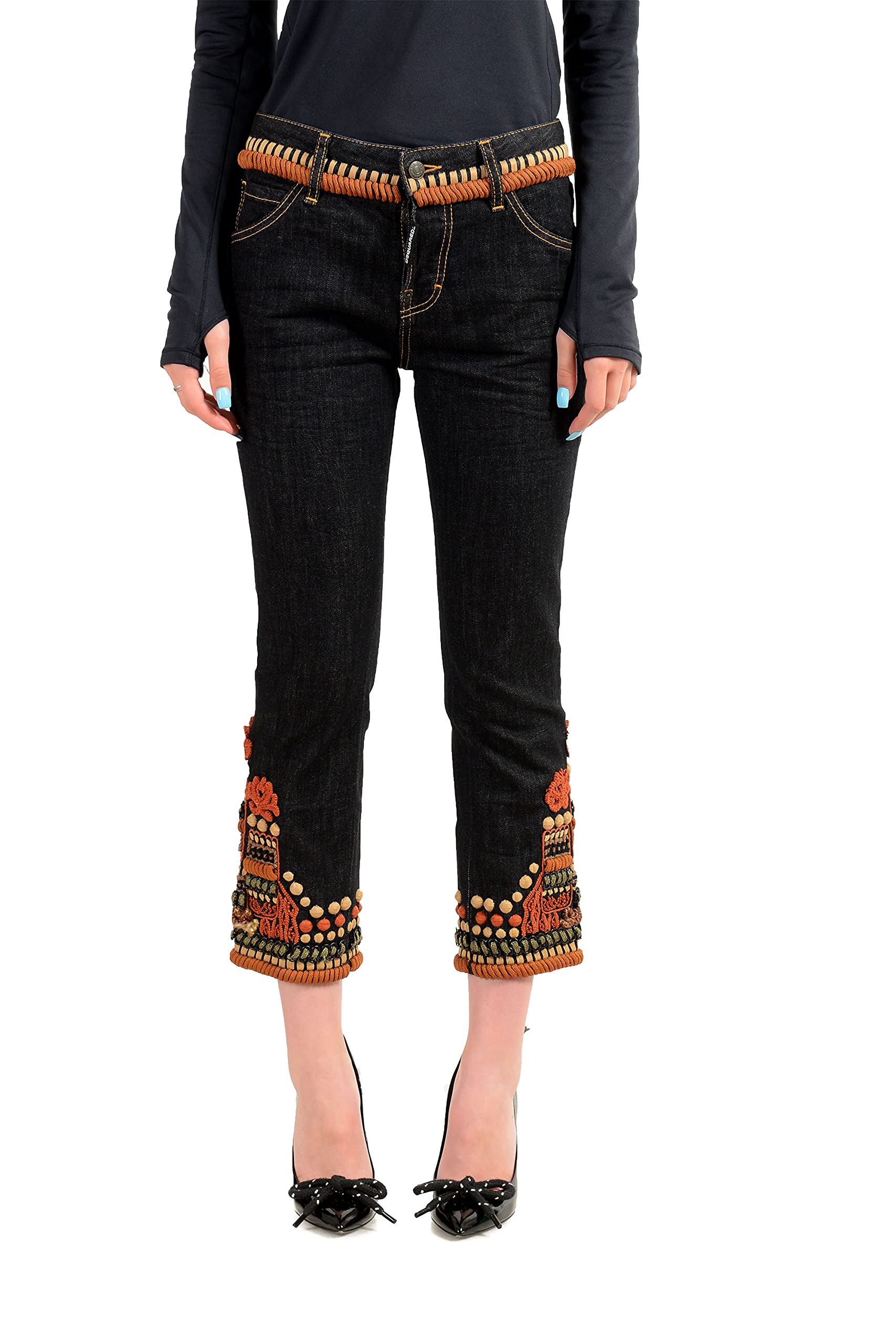 DSQUARED2Women's Cool Girl Cropped Jean Ebroidered Blue Jeans US XS IT 38