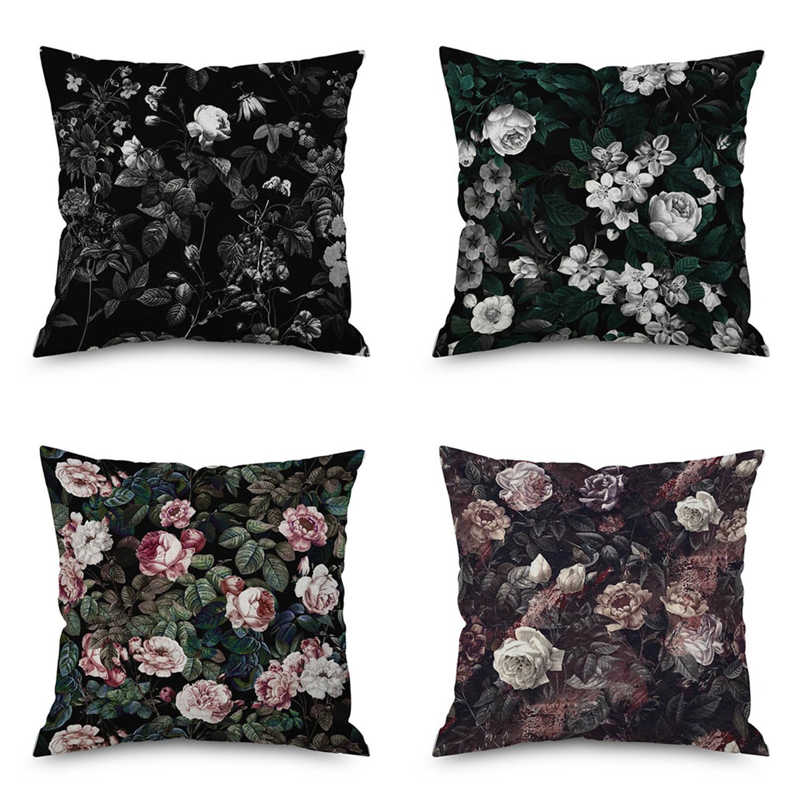 Housses de coussin en lin 50x50 cm au design floral rétro raffiné