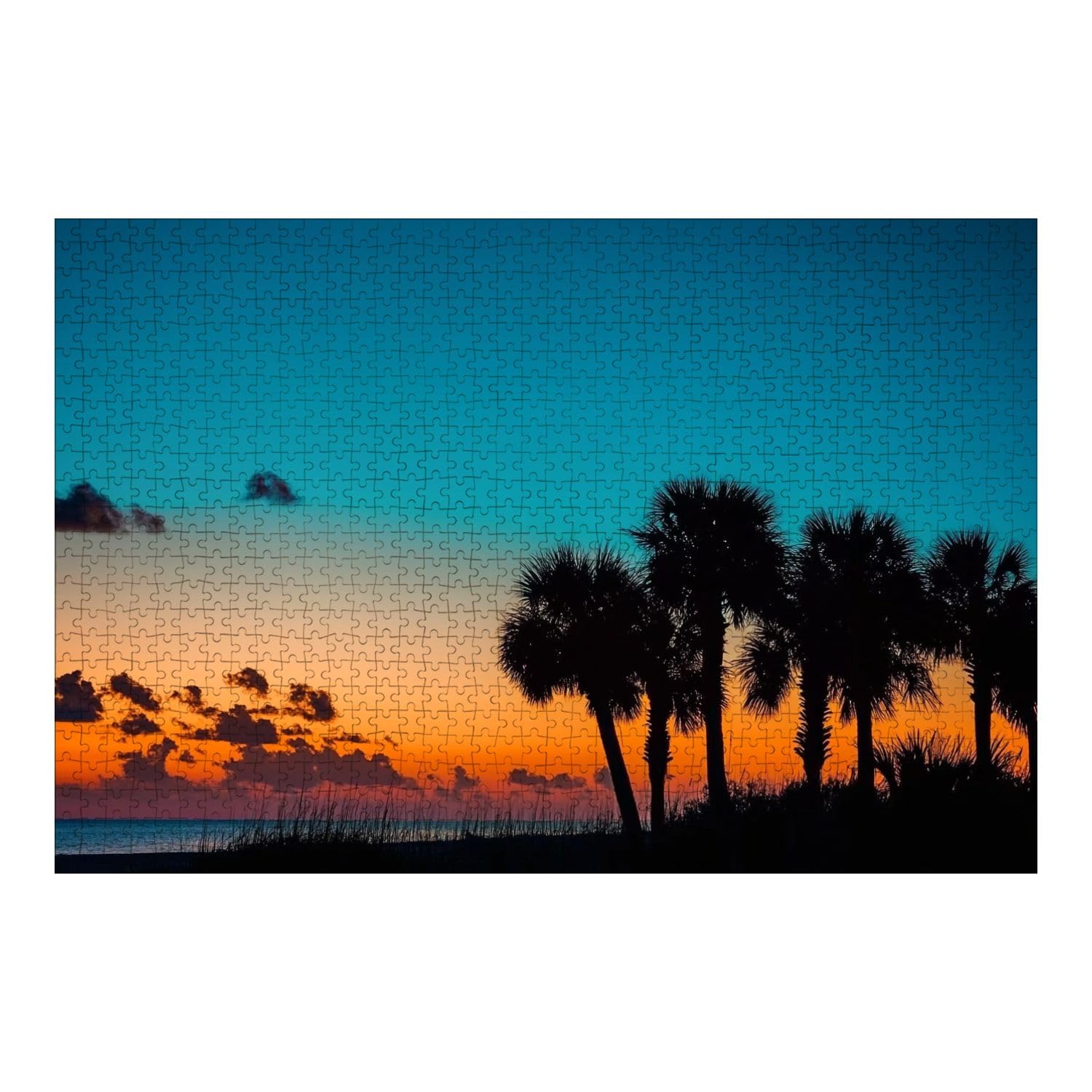 Wooden Puzzles Silhouette Palm Trees Leaves Sky Siesta Key Sarasota Florida Orange Jigsaw Puzzles for Adults 1000 Pieces Impossible Puzzle Challenging