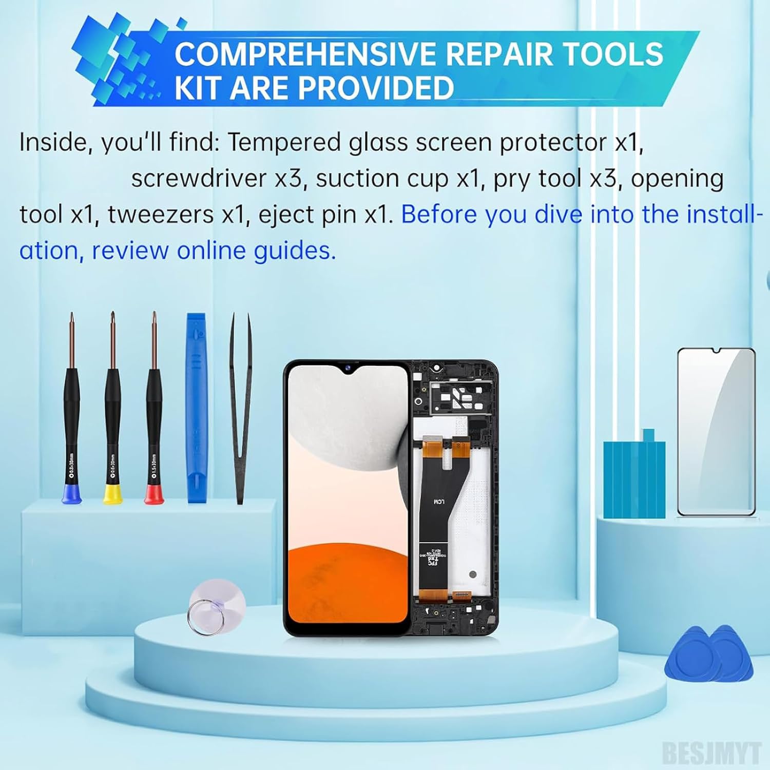 for Samsung Galaxy A14 Screen Replacement with Frame - LCD Display Touch Digitizer Full Assembly Fix Glass with Repair Tools Kit SM-A146B
