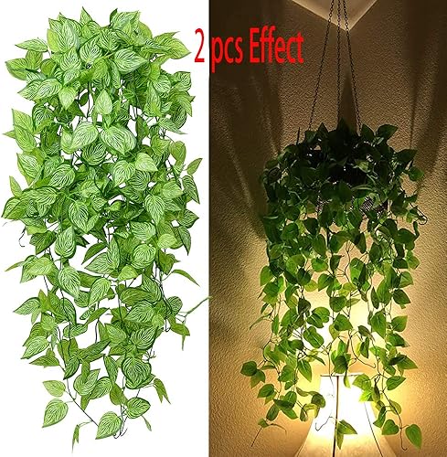 Miniatura 4 de Plantas colgantes artificiales 2 unidades plantas artificiales para exteriores plantas colgantes falsas plantas de plástico resistentes a los rayos
