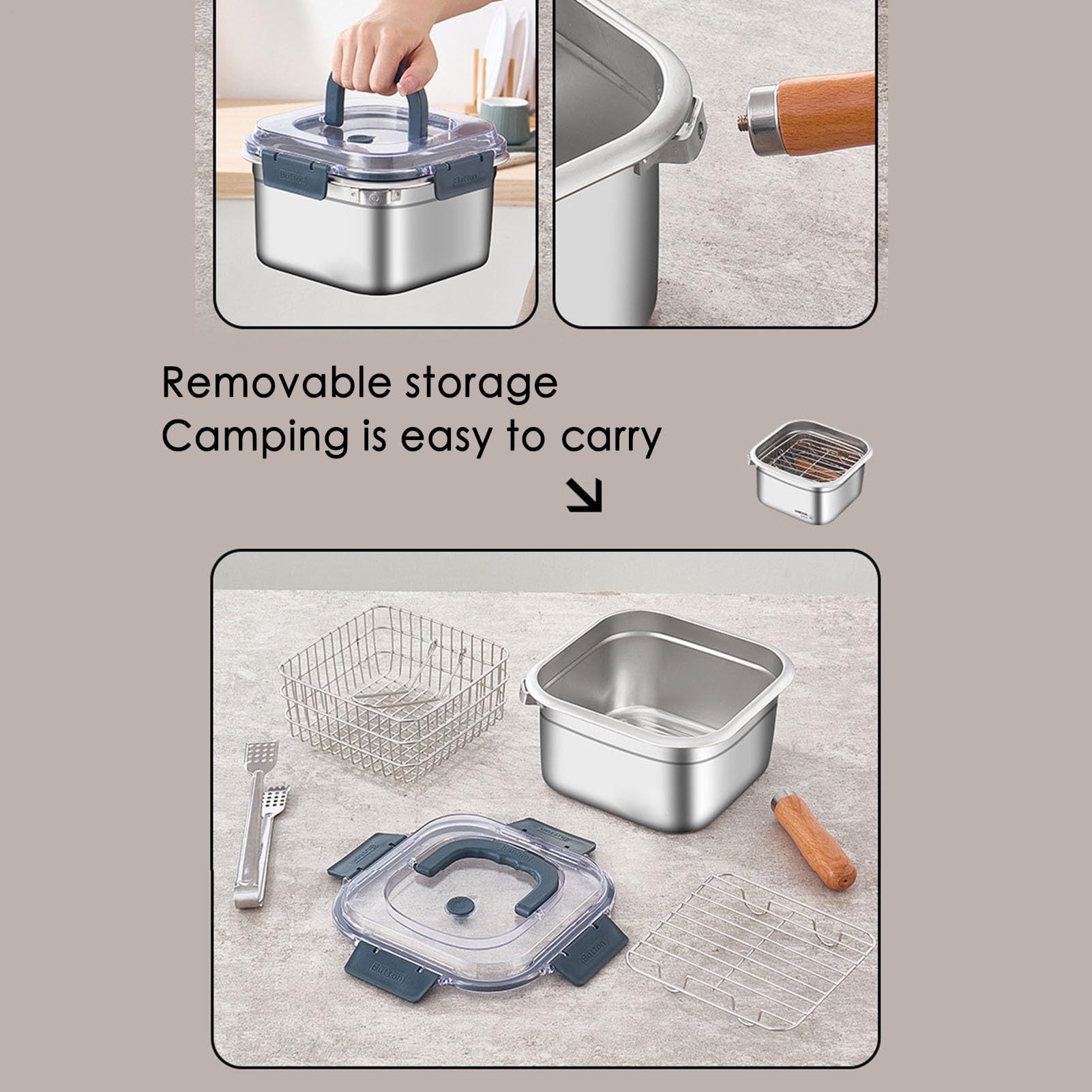 Utensilios de cocina para camping, juego de ollas y sartenes para | exteriores, freidora portátil, olla de gran capacidad, sartén cuadrada para camping, equipo de campamento ligero, maceta para