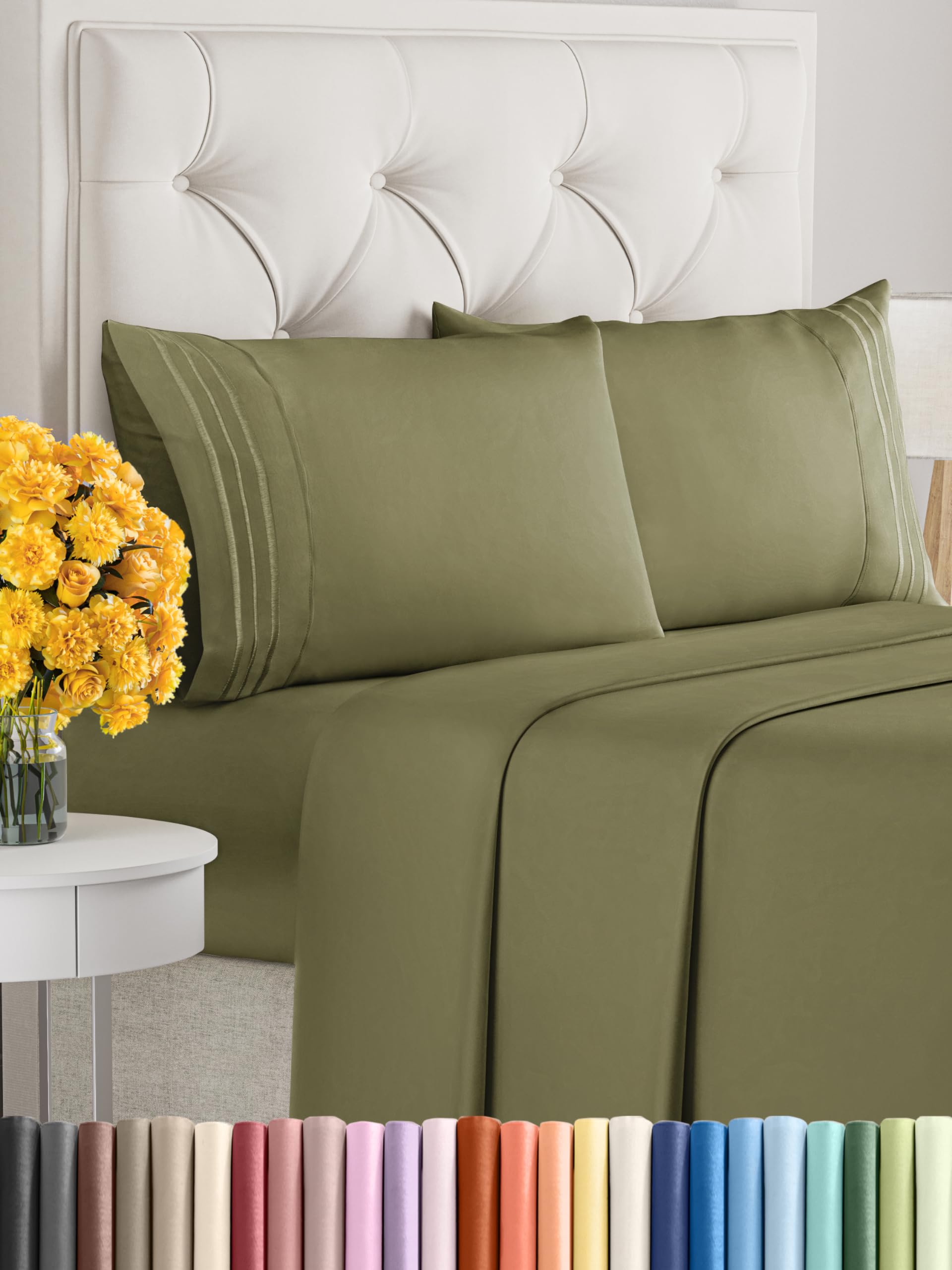 Queen Size 4 Piece Sheet Set - Comfy Breathable & Cooling Sheets - Hotel Luxury Bed Sheets for Women & Men - Deep Pockets, Easy-Fit, Soft & Wrinkle Free Sheets - Sage Green Oeko-Tex Bed Sheet Set