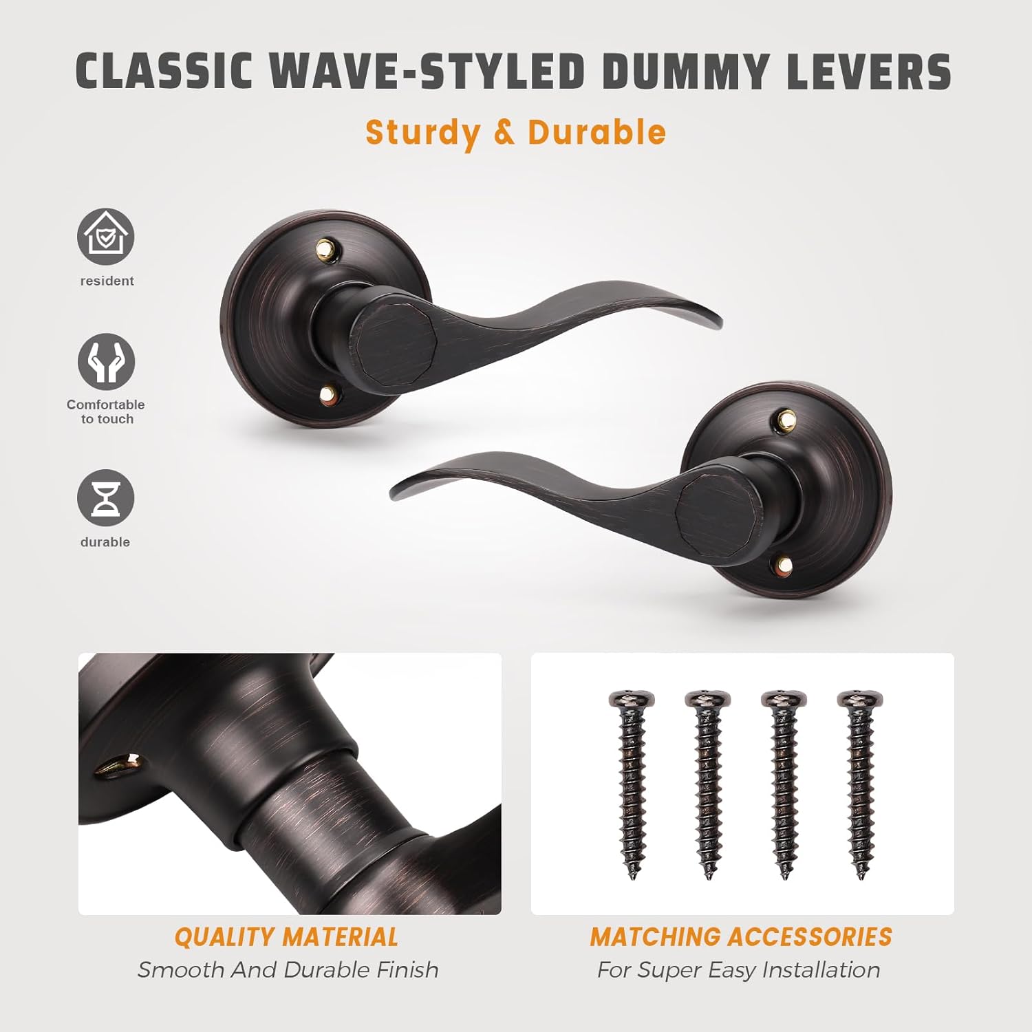 KNOBWELL 3 Set Dummy Lever Door Handles Closet Door Knobs No-Turning Pull Only Single Side Door Leversets(3 Left + 3 Right)
