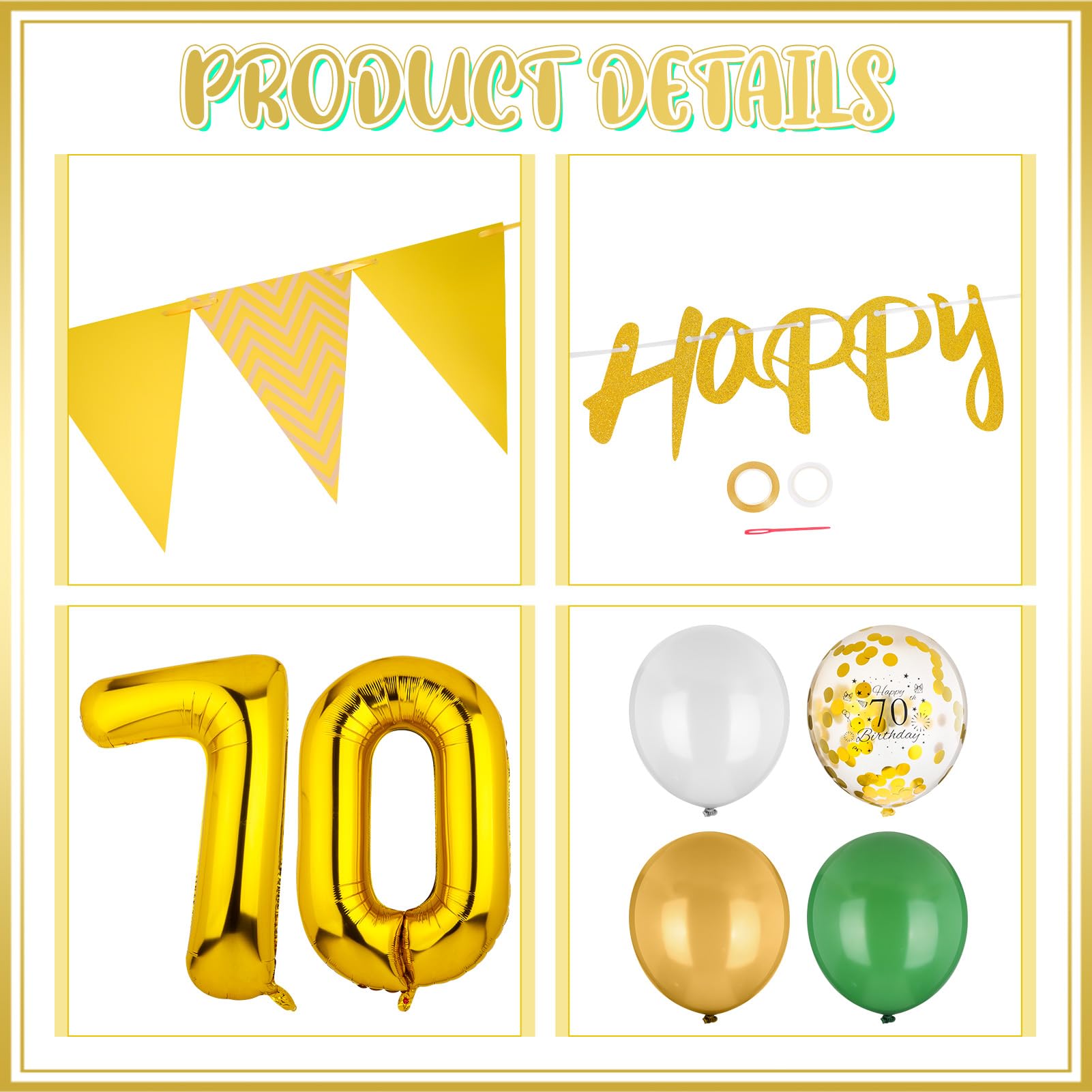 YSUVIN 70. Geburtstag Deko-Set In Salbeigrün – 116-teilig Mit Luftballons, Girlande, Tischdeko & Konfetti Für Frauen & Männer