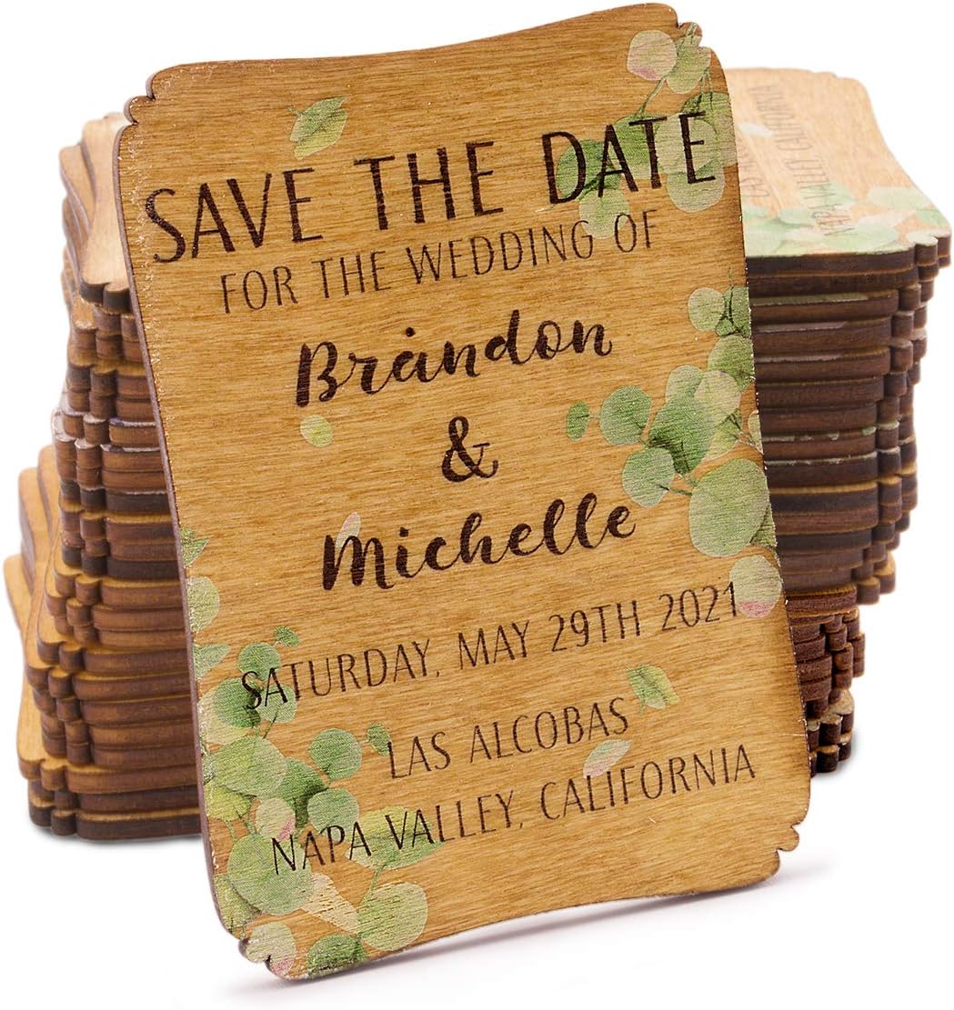 50 Personalized Painted Wood Save The Date Fridge Magnet for Rustic Wedding (Sweet Lavender)