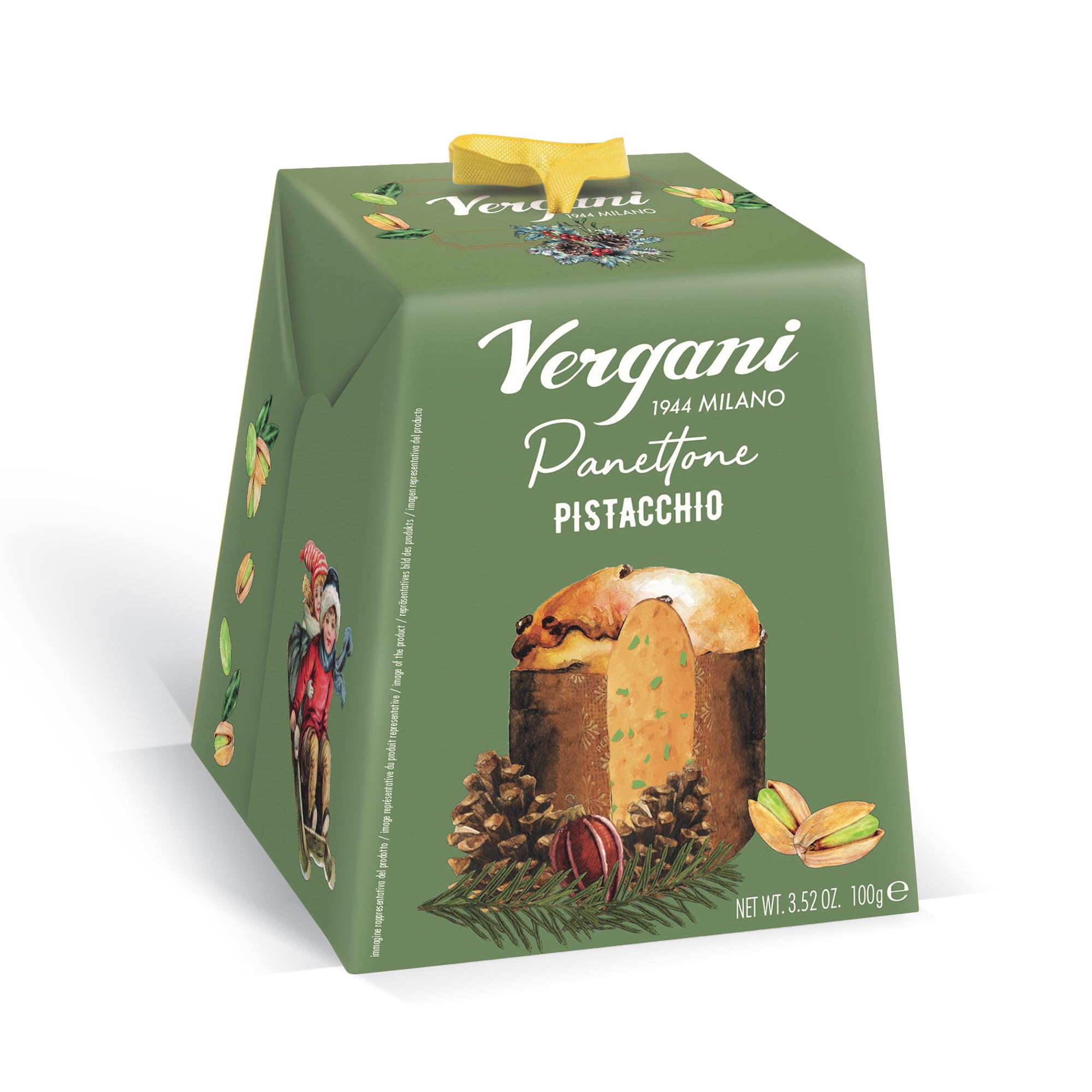 Vergani - Mini Panettone Pistache Mignon - Panettone italien traditionnel confectionné à Milan au délicieux goût de pistache - Gâteau de Noël typique en Italie - Idée cadeau Noël