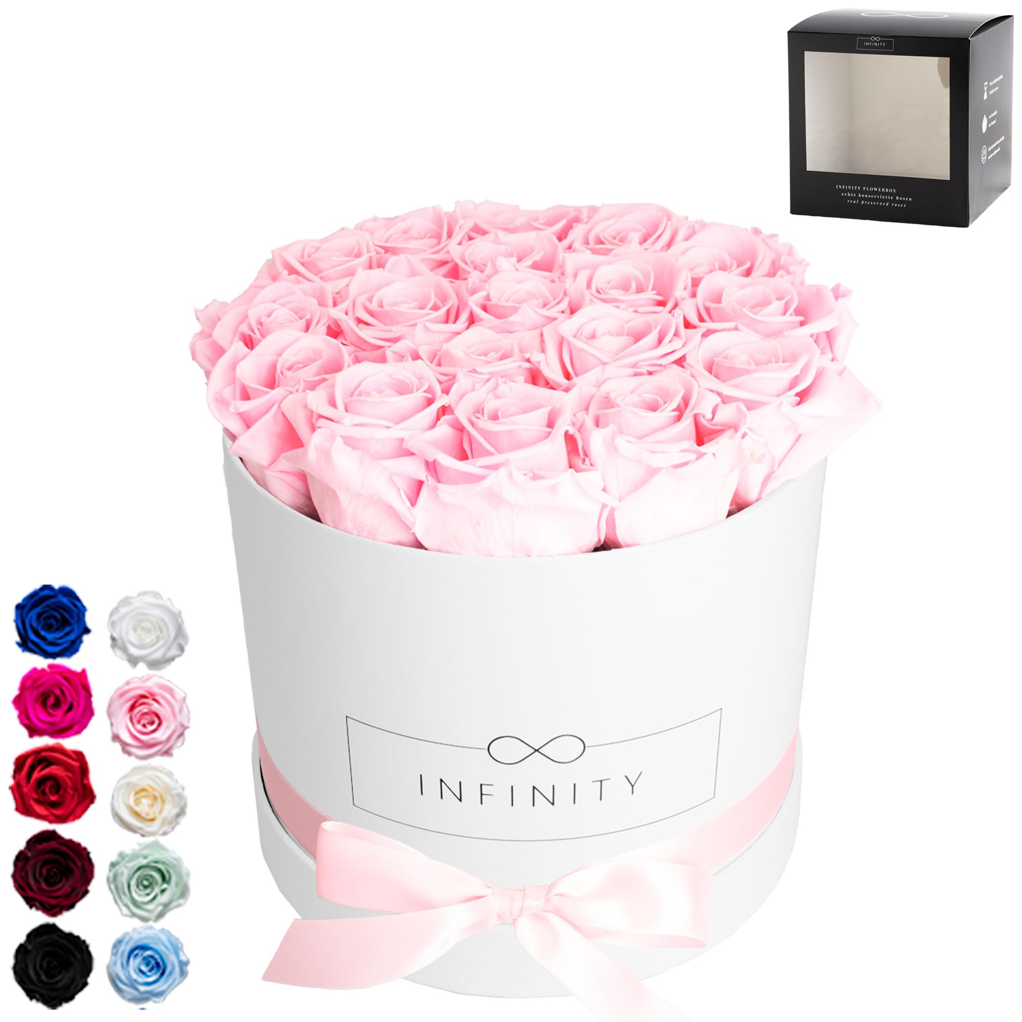 18 Vraies Roses Infinity (se conservent 3 Ans sans Eau) - Livré avec Emballage Cadeau I Fait Main à Berlin I Cadeau pour Femme