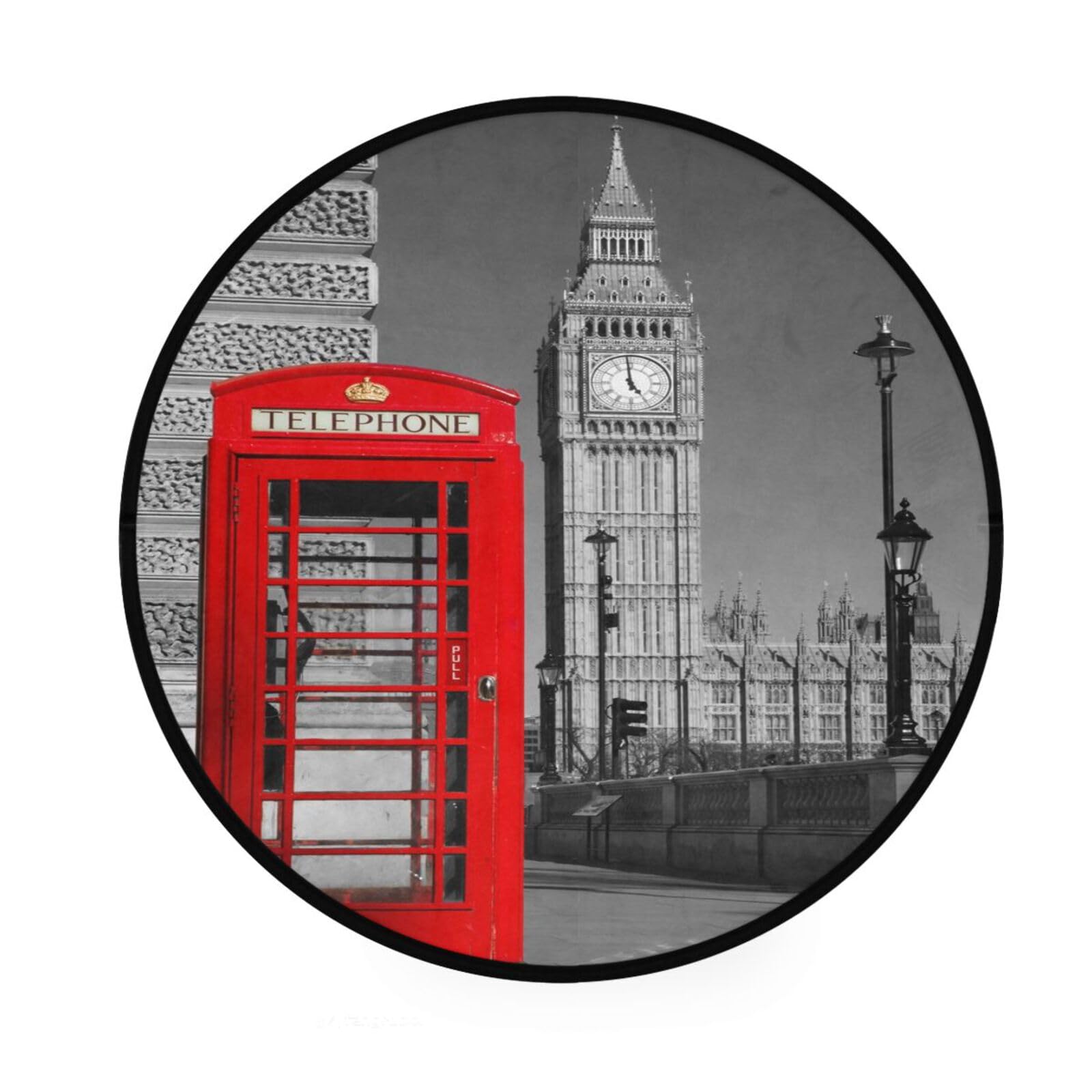 Tapis rond moderne motif Londres doux antidérapant salon et chambre