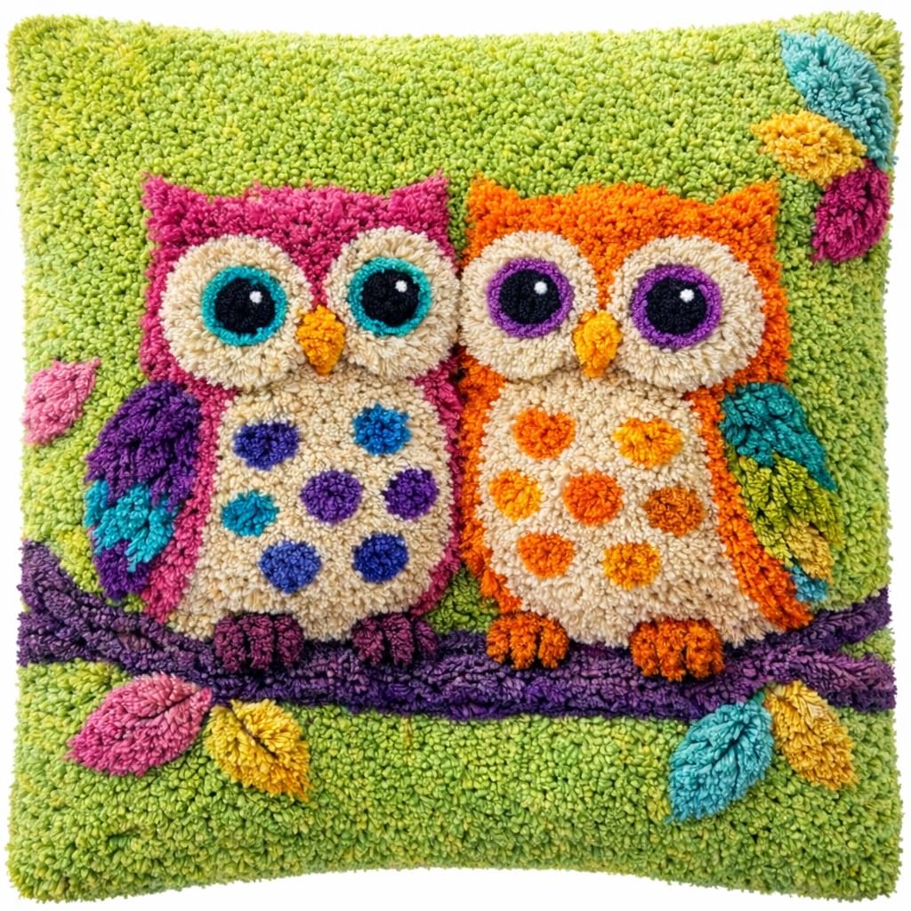 YOOTOM Owl Latch Hook Pillow Kits,Cushion Cover Making Crafts