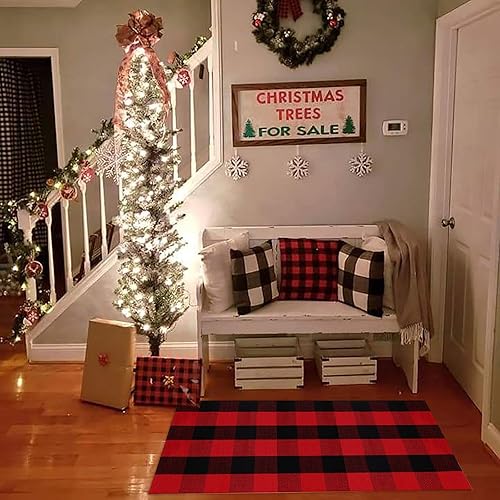 Miniatura 14 de CAINANEL Buffalo - Alfombra de algodón a cuadros de 5 x 7 pies, tejida a mano para interiores y exteriores, alfombra de área para puerta de Tela