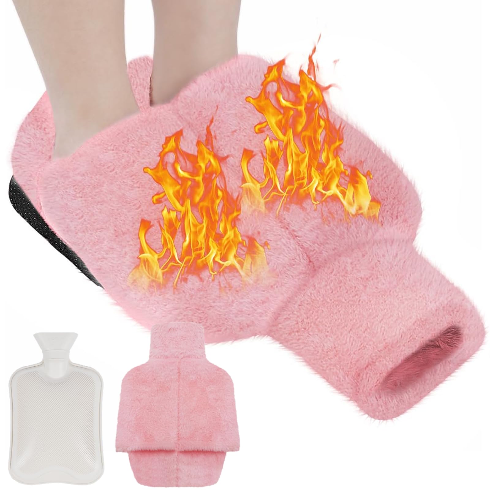 Flintronic Ogrzewacz do stóp, termofor bez prądu, 2 l duży termofor z nóżkami, termofor 2 w 1, super miękka flanelowa poszewka, miękkie i ciepłe podkładki do ogrzewania stóp, dla kobiet i mężczyzn