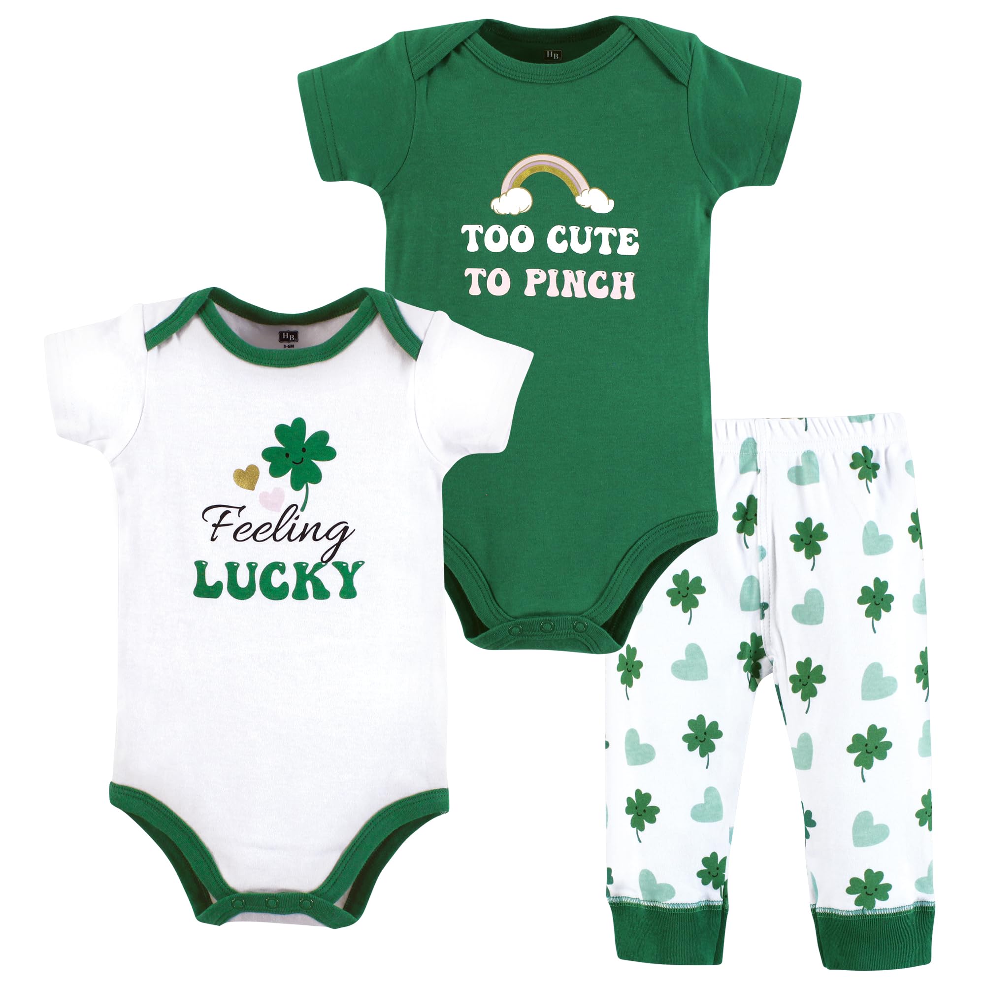 Hudson Baby Infant Girl Cotton Bodysuit and Pant Set, Feeling Lucky, 9-12 Months