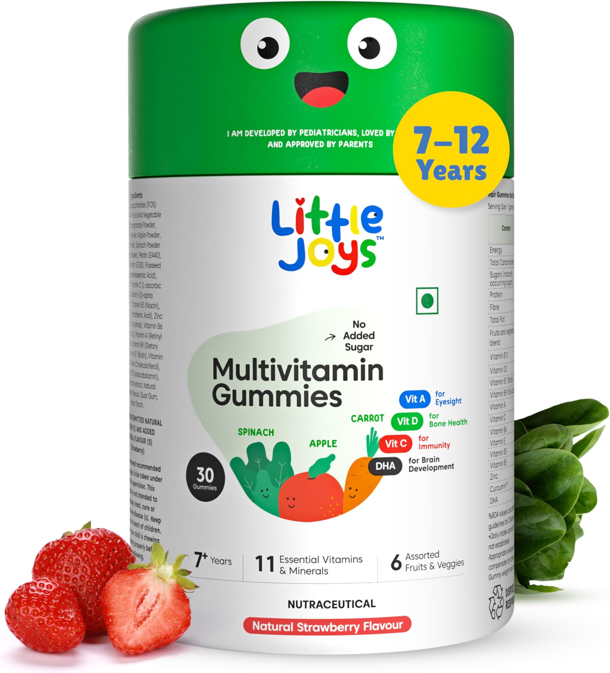 Little Joys Multivitamin Gummies | 7-12 Years |With 11 Vitamins & Minerals | 30 Day pack | Improves Immunity, Bone health & Antibody Production | No Added Sugar | Strawberry Flavour