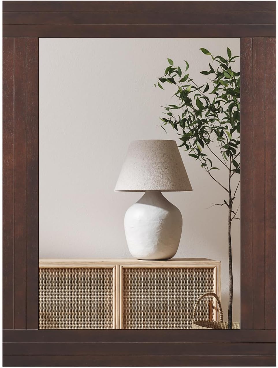 Tangkula 24" x 32" Wood Mirror for Wall, Wall Mounted Rectangular Decorative Mirror for Bathroom Living Room Vanity Entryway, Farmhouse Boho Rustic Wall Decoration