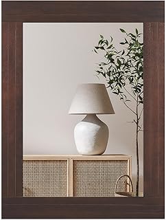 Tangkula 24" x 32" Wood Mirror for Wall, Wall Mounted Rectangular Decorative Mirror for Bathroom Living Room Vanity Entryway, Farmhouse Boho Rustic Wall Decoration