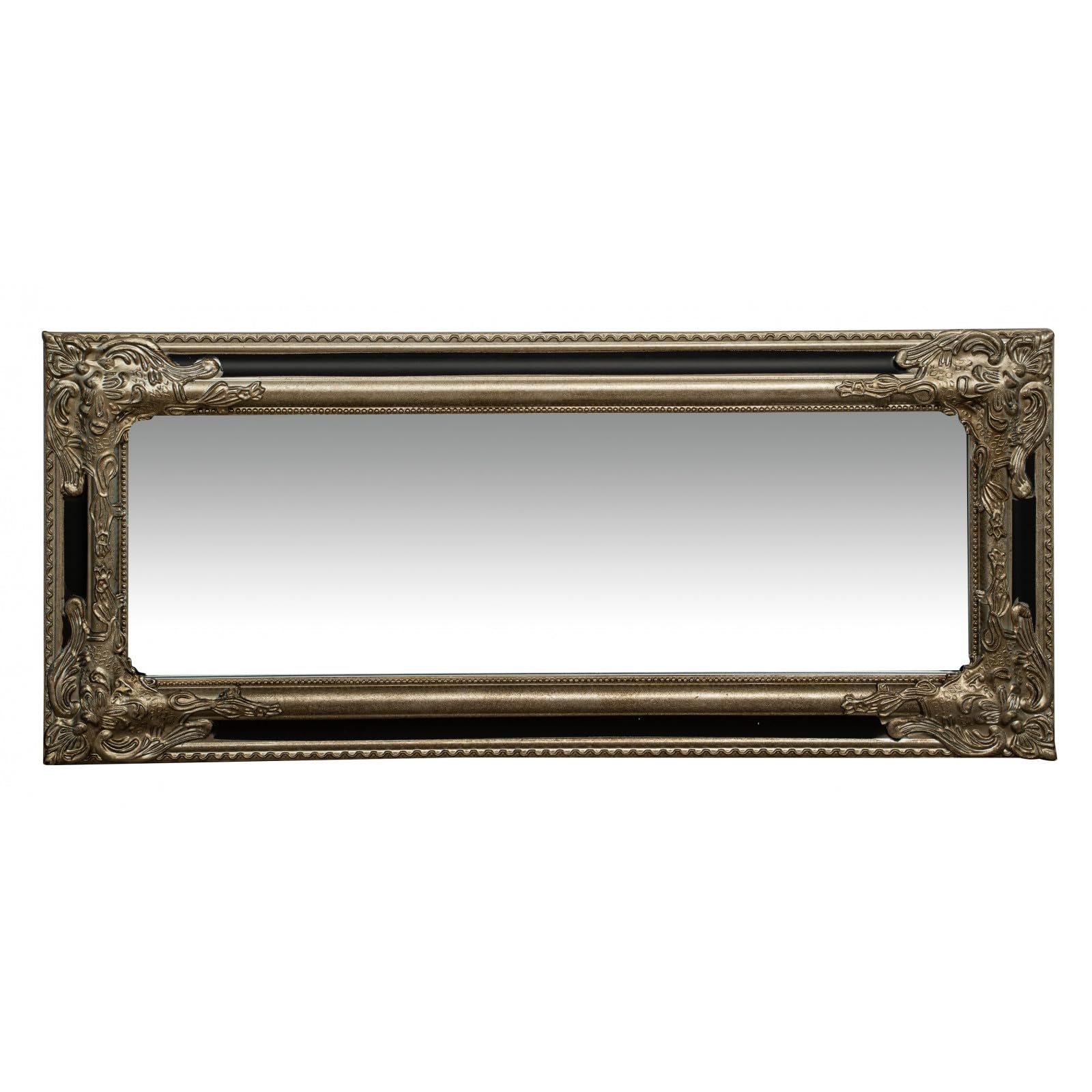 Biscottini Espejo Imperio de Pared – Espejo para Colgar Vertical u Horizontal 35,5 x 4,5 x 82,5 cm – Fabricado en Italia – Acabado Plateado y Negro Envejecido