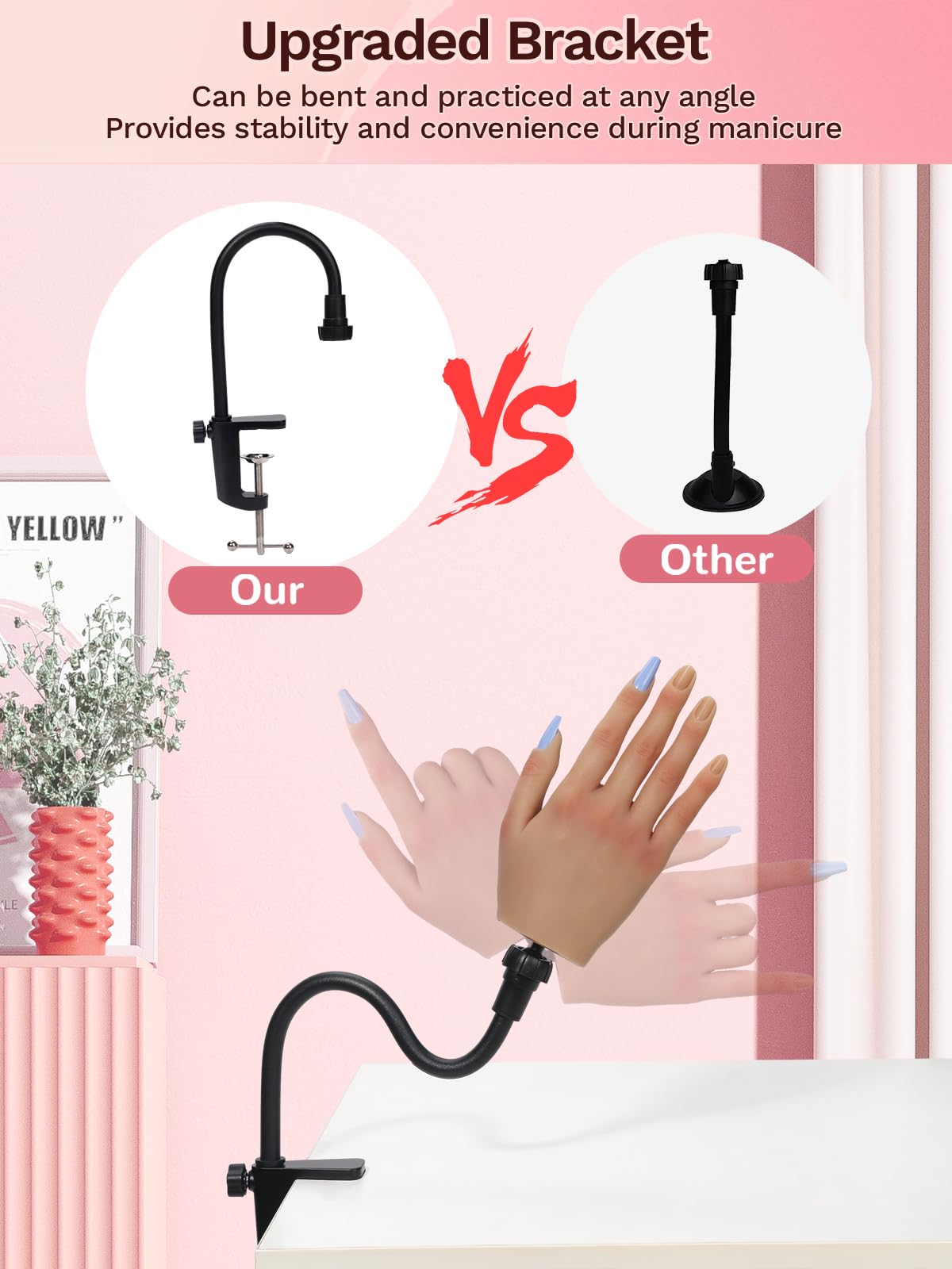 Silicona Mano para Practicar Uñas: Flexible Mano de Práctica con 240 Piezas 3XL de Uñas para Practicar Uñas para Principiantes Salón Casa - Natural
