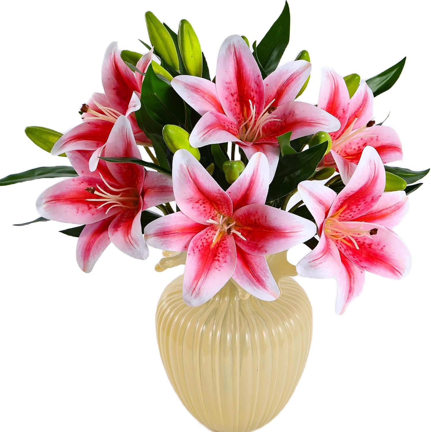 Kimura's Cabin 6Pcs Tiger Lily Artificial Flowers Real Touch Fake Lilies with Stems Faux Lilies Bouquet for Wedding Floral Arrangements Easter Home Table Centerpiece Office Decor(Pink
