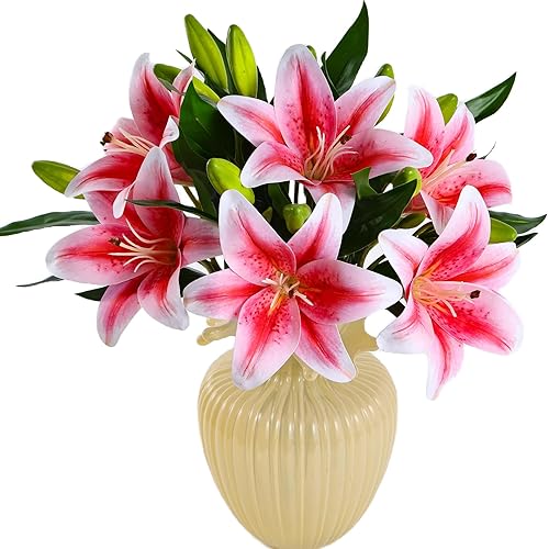 Kimura's Cabin 6Pcs Tiger Lily Artificial Flowers Real Touch Fake