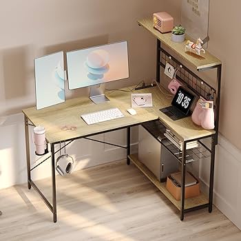 【M2696-123-85】L字デスク パソコンデスク　幅107cm Amazon | Bestier l字デスク パソコンデスク 幅107cm コンセント