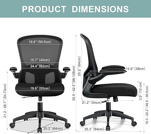 Miniatura 6 de Silla de oficina, silla de escritorio ergonómica con soporte lumbar y reposabrazos abatibles, silla de oficina giratoria de malla ajustable en