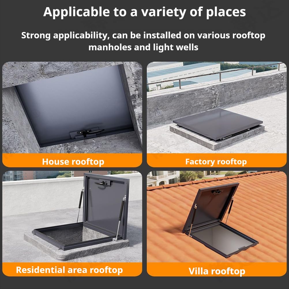 Trappe de toit, porte d'accès en alliage d'aluminium, trappe d'entrée de toit plat pour tête de puits de sous-sol, gris foncé, 90 x 65 cm – Solution d'accès durable et sécurisée