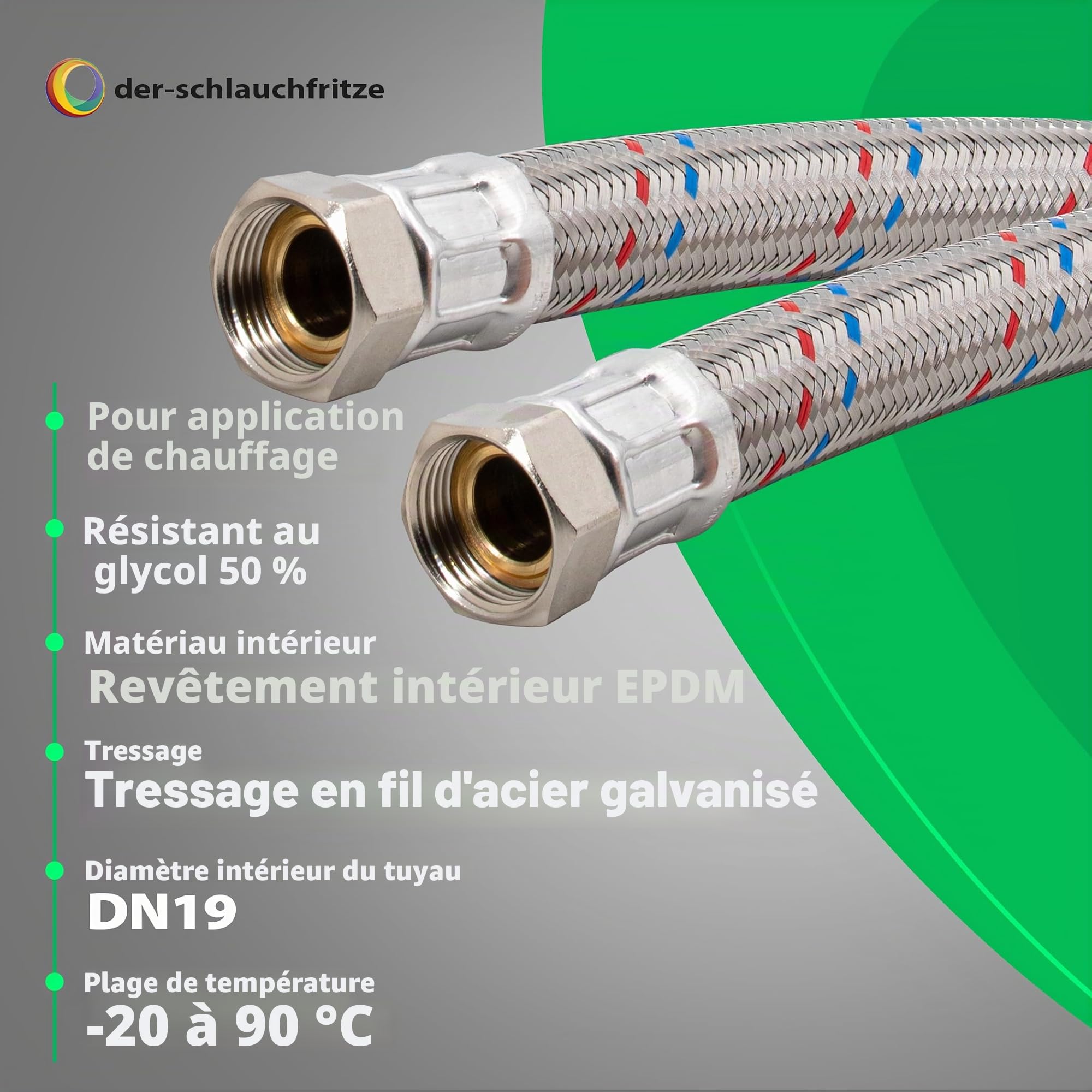 Tuyau Blindé 3/4"REMPL. x 3/4"REMPL. (DN19) - 2,00m / 2.000mm
