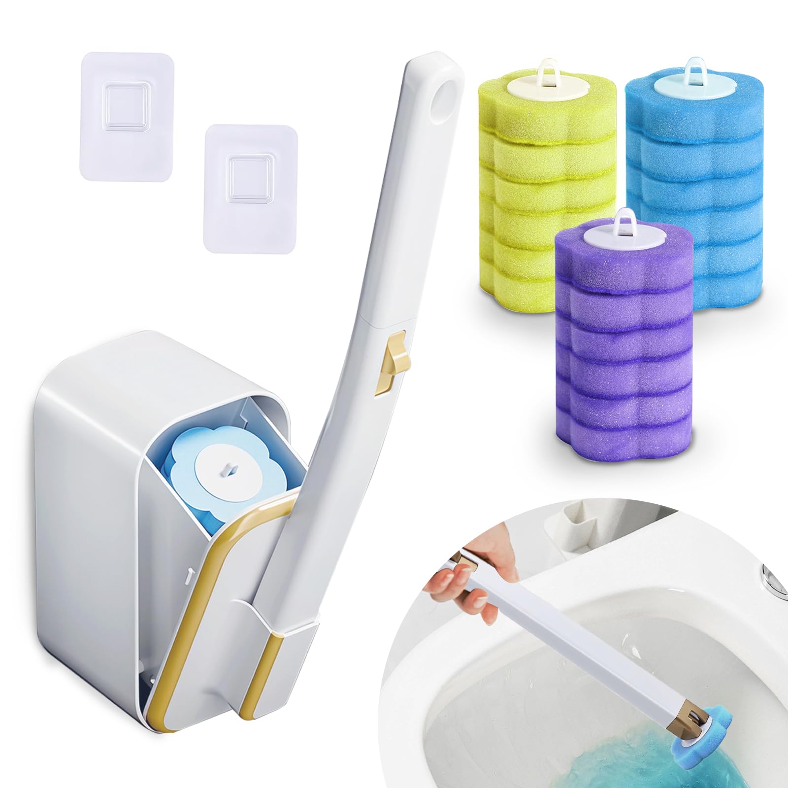 Disposable Toilet Brush Holder Set 18 Refills, Bathroom Bowl Toilet Brush Cleaning Wand System, Wall-mounted Holder Cleaner Set, for Toilet Bowl Cleaners, Bathroom Cleaning, Sink, Bathtub, Floor