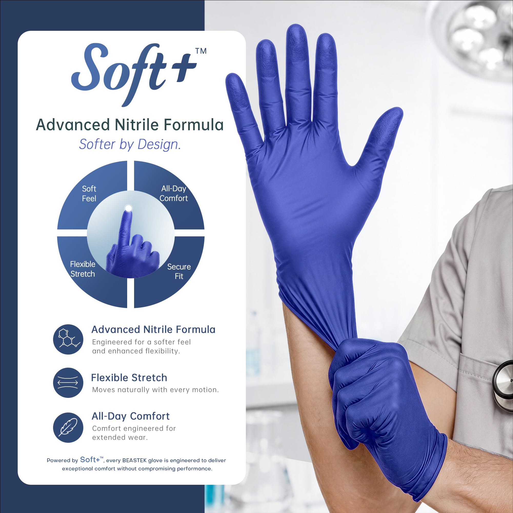 Beastek Guantes de examen de nitrilo, 4.0 mil, 100 unidades, sin polvo, sin látex, guantes desechables de cocina médica, aptos para alimentos, azul violeta (mediano)