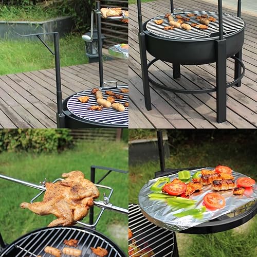 Miniatura 4 de Fogata para exteriores con parrilla, fogatas de leña con rejilla giratoria de cocción y tenedor de pavo, póker, rejilla de troncos, hoguera redonda