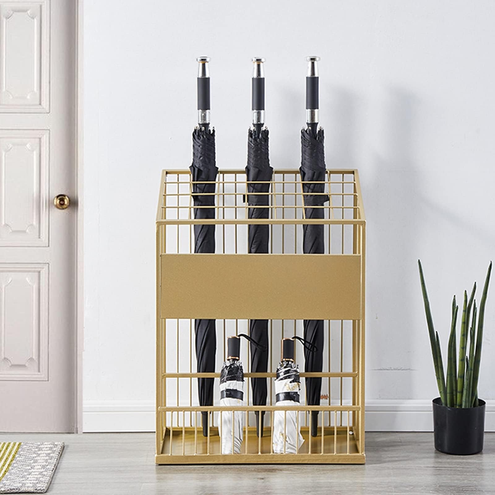 GYRAZXS Freestanding Rectangular Metal Umbrella Holder - Modern Grid Organizer Rack for Umbrellas, Canes & Walking Sticks - Space-Saving Entryway Solution