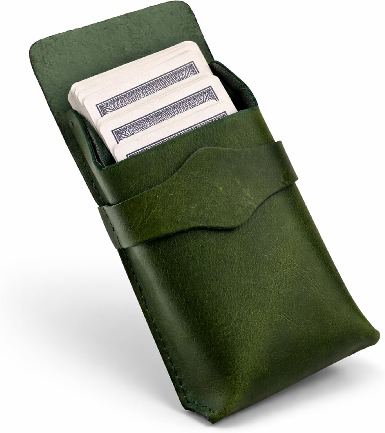 Leather Playing Card Case – Full Grain Leather Deck Holder for Poker Cards, Travel Card Deck Box Organizer with Strap Closure for Poker, Bridge, Magicians & Game Night