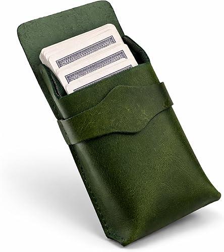 Miniatura 14 de Brown Leather Playing Card Case Protector Fits Poker & Bridge Size Cards - Handmade Full-Grain Leather Playing Cards Holder Storage Box - Playing