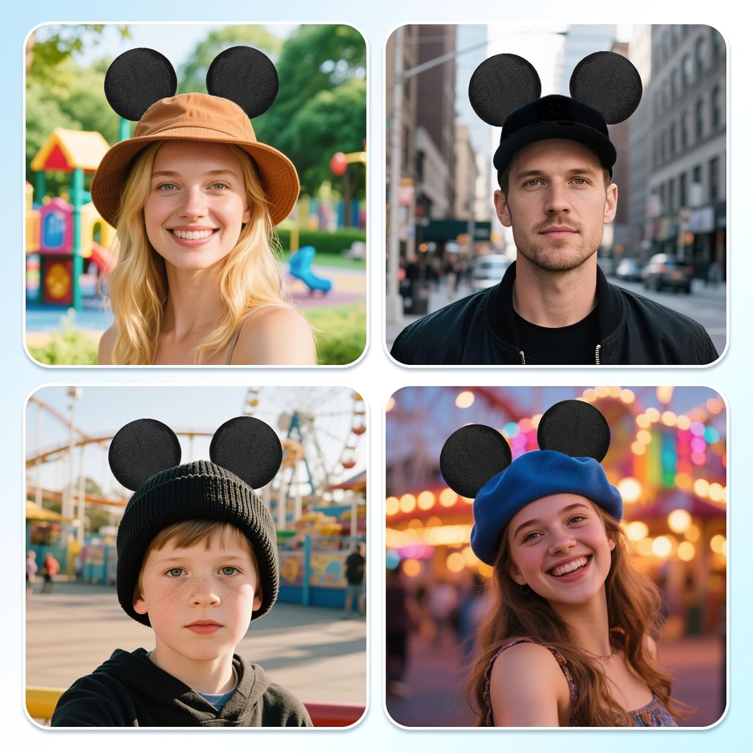 4 Pcs Magnetic Mouse Ears for Families in Theme Parks & Halloween, Christmas Parties. Detachable Ear Clips, Hat Accessories Decor Gift for Baseball Caps, Trucker Hats, Hoodies, Black - Image 3