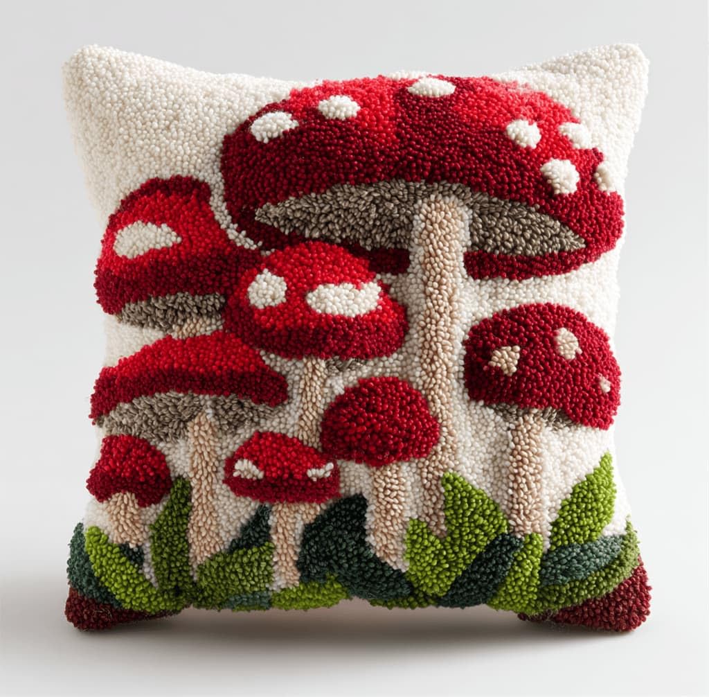 Kitquiver Latch Hook Cushion Kits Mushrooms 43X43Cm Latch Hook Pillow Case Kits Embroidery,DIY Needlework Pillow Cover Sofa Cushion Rug Making for Adults and Beginner,Craft Home Decor