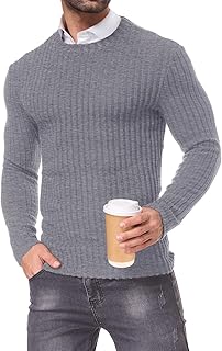 HMIYA Dünn Pullover Herren Langarmshirt mit Rundhalsausschnitt Feinstrick Sweater Männer für Frühjahr oder Herbst