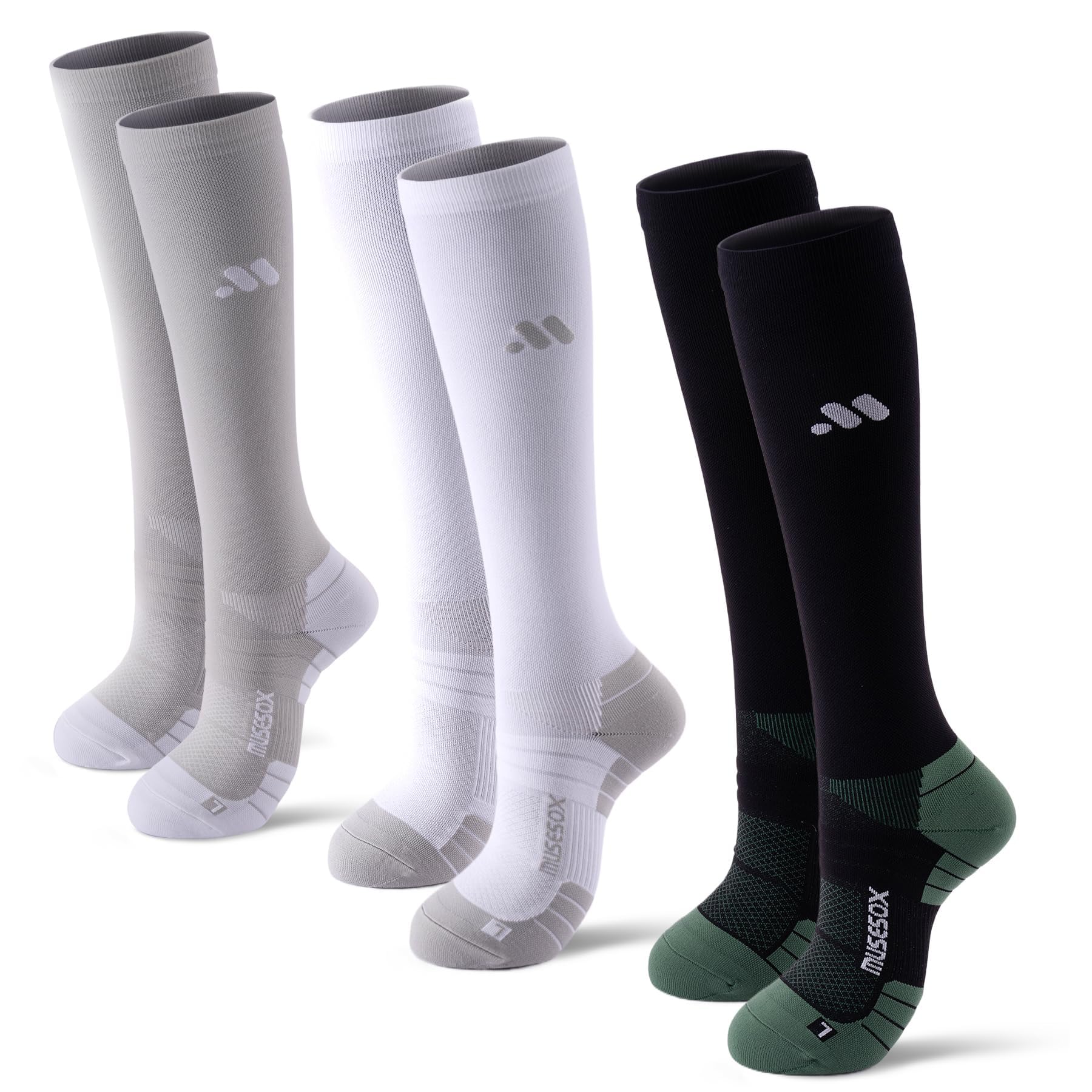 Compression Socks for Women and Men Knee High 15-20mmHg 3 Pairs