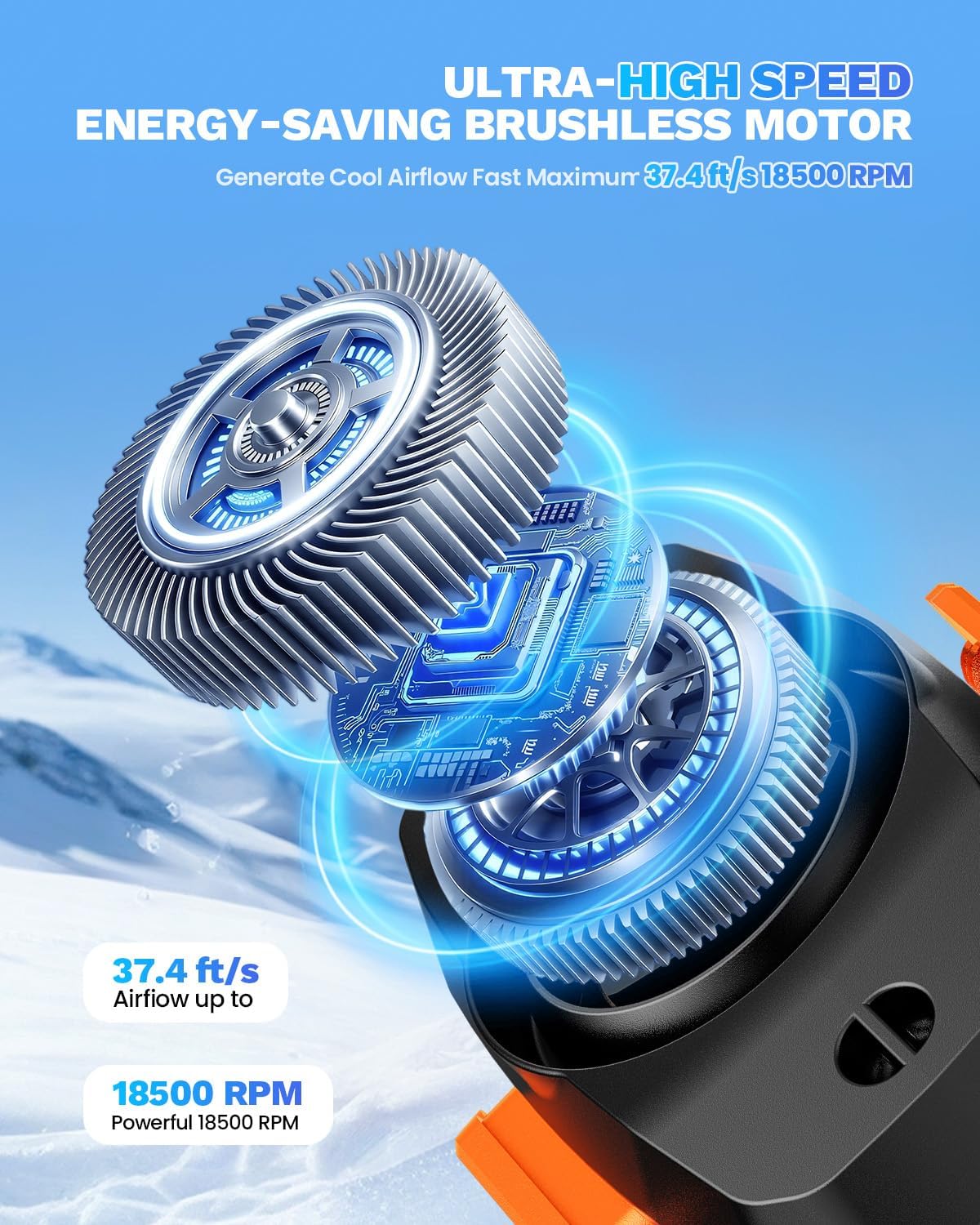 Portable Waist Fan Clip on Belt, 100 Speeds Adjustable Hands-Free Neck Fan, Waist Fan up to 24H Cooling, Hands-Free Hanging mini waist fan for Warehouse, Camping, Outdoor,Travel, Orange