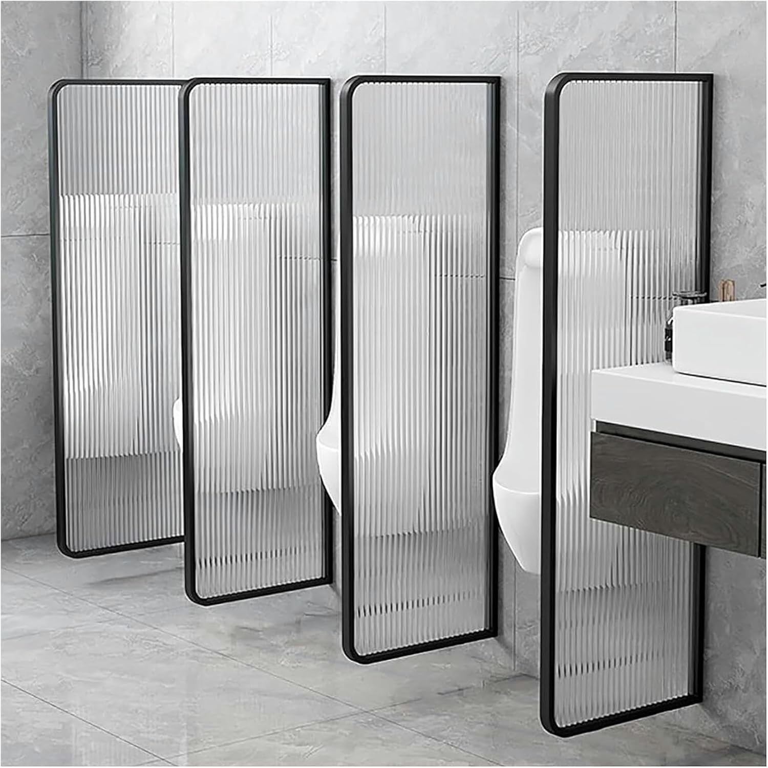 AMNOOL 1 PC Urinal Partition, Wall Mounted Urinal Divider, Urinal Privacy Screen Toilet Partition, Men Urinal Baffle Public Toilet,Black,Black