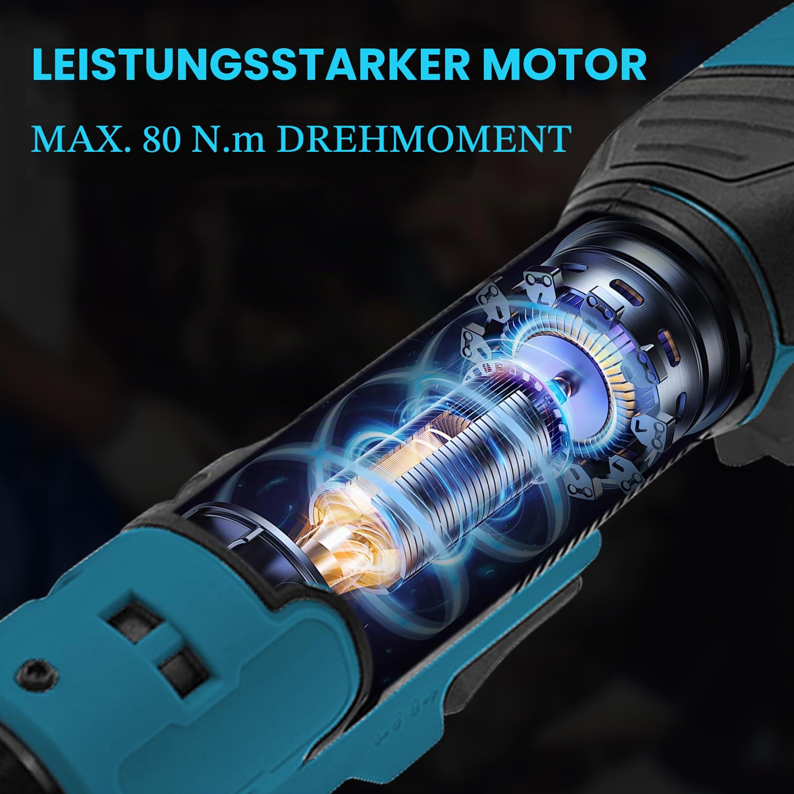 Akku Ratschenschlüssel für Makita 18V Akku, 3/8 Zoll verlängerter elektrischer Ratschenschlüsselsatz mit LED-Licht, 9 10 11 12 13 14 15 17 mm Stecknüssen, 320 U/min, 80 N.m (Keine Batterie)