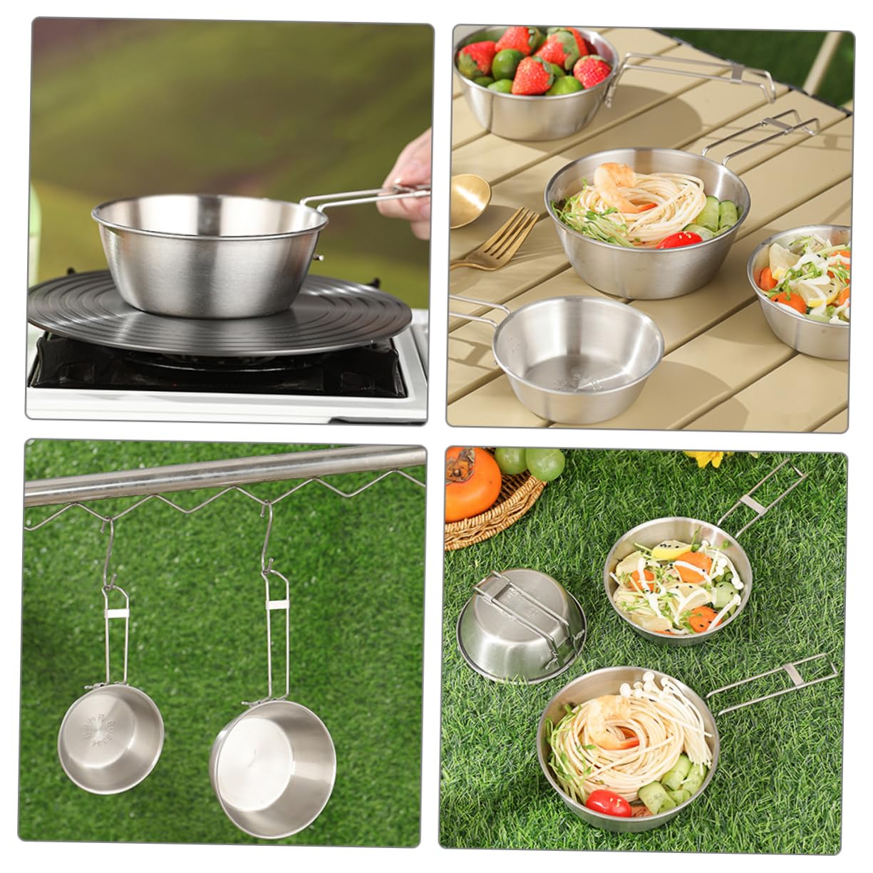Toyvian 2 ensembles Bol Pliable En Acier Inoxydable Vaisselle De Camping Pliable Randonnée Portable Empilable Cuisine Camping Pliable Extérieur Compact Ustensiles 3 pièces * 2