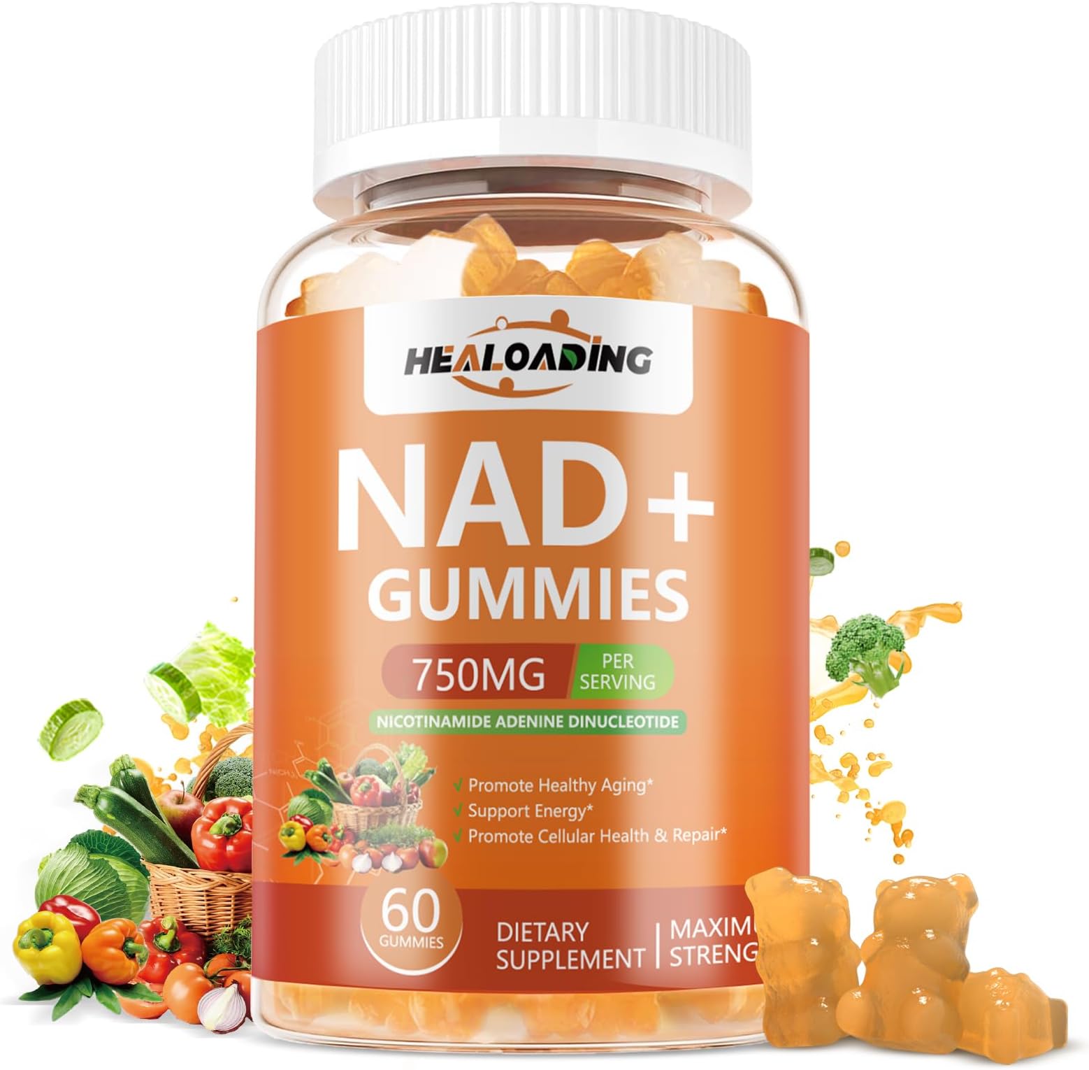 NAD+ Gummies NAD Resveratrol Supplement : NAD Supplements for Women Aging Defense Absorption Than Nicotinamide Riboside Boost Vitamin B3 D3 Sodium Zinc Support Cellular Health Energy and DNA Repair