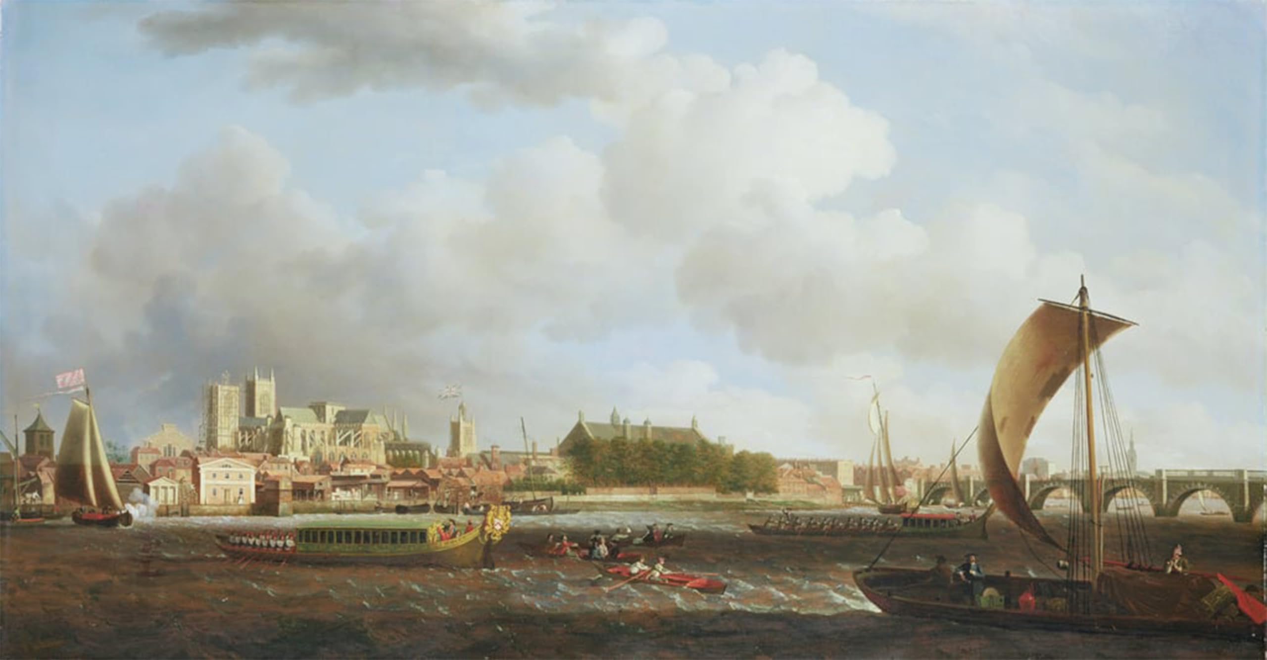 ARTXLXXBN Famous Painting Canvas Artwork Graffiti Print Westminster From Lambeth with the Ceremonial Barge of the Ironmongers Company by Famous Painter Portrait Canvas Image for Home Decor 60x90cm