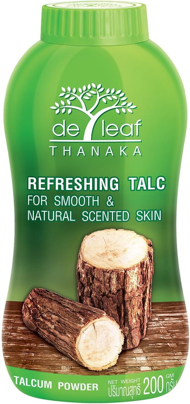 DE LEAF THANAKA Refreshing Talc Smooth and Natural Scented Skin, Talcum Powder Beauty Skincare Organic Face Body Clean Fresh Cooling Sooth Irritation, 200 g 1 Pack Count