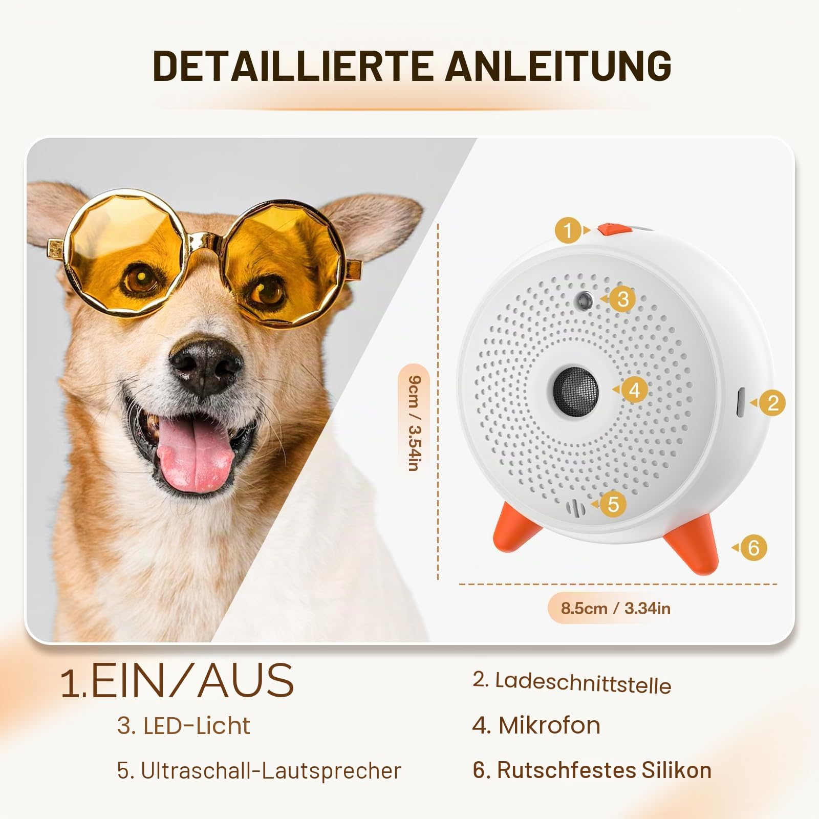Anti Bellen Gerät, Ultraschall Anti-Bell-Gerät mit 33ft, Automatisch Antibell für Hunde, Wiederaufladbares& Wasserdichtes Hund Ultraschall Anti Bellgerät für Große KleineHunde Innen Außenbereich