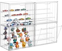 Attelite 4-Tier Acrylic Display Case with 3 Adjustable Dividers, Stackable Magnetic Door Storage for Action Figures & Collectibles