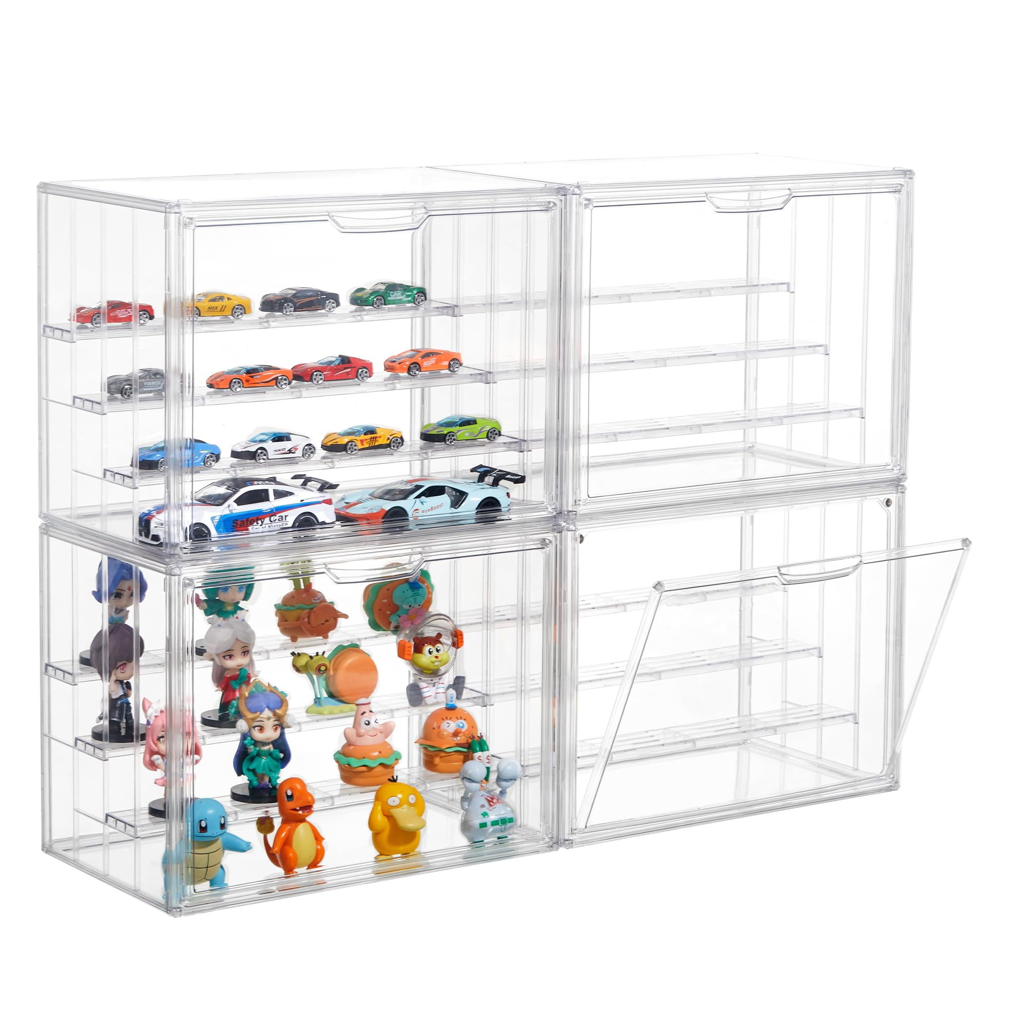 Attelite Acrylic Display Case for Collectibles 4 Tiers Clear Showcase,4Pcs